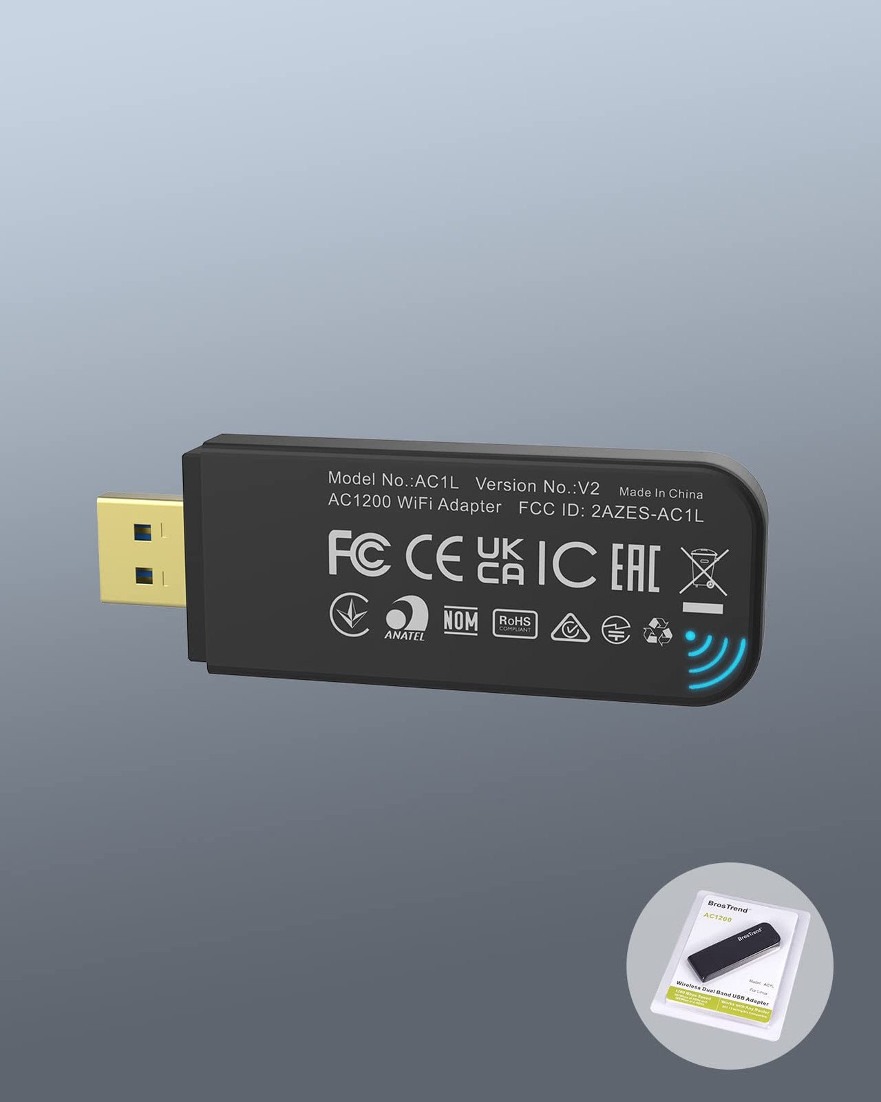 BrosTrend Linux USB WiFi Adapter AC1200 for 3.1 x 1.0 x 0.3 Inches, Black