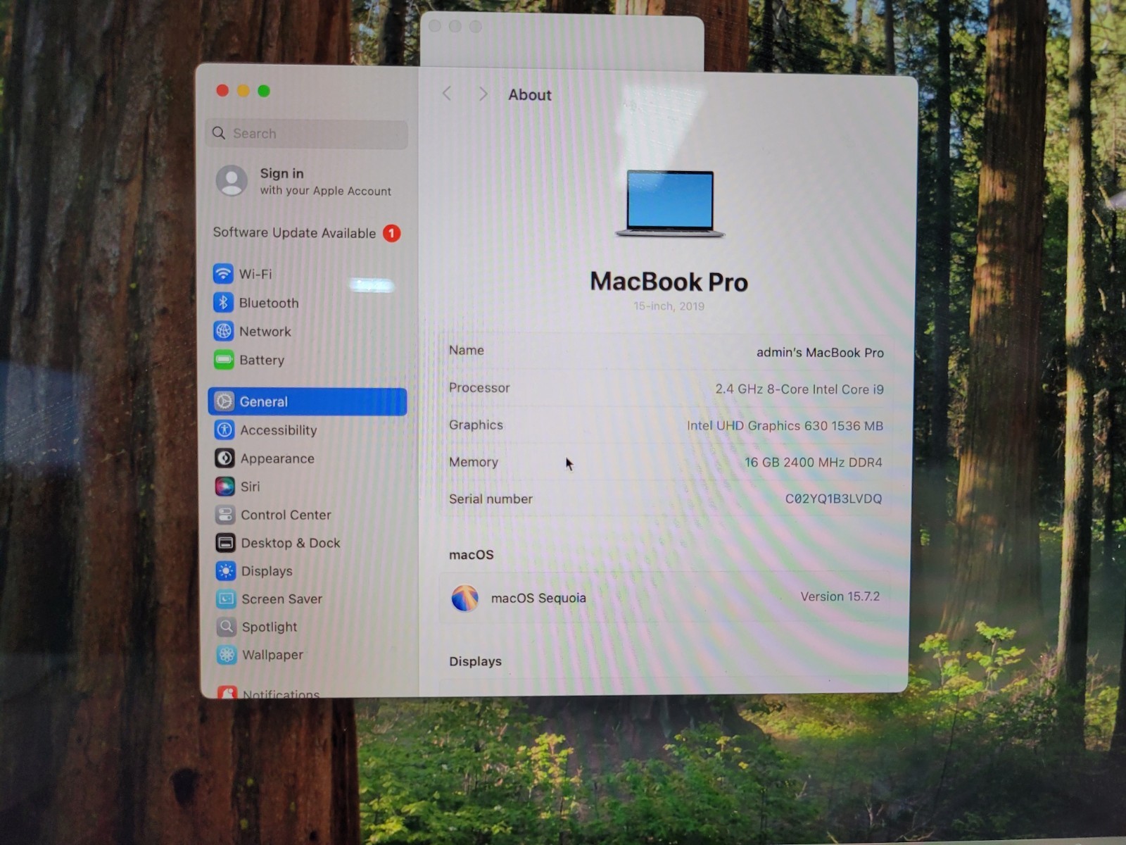 Apple MacBook pro 15″A1990 i9-9980Hk 2.4gh 16gb ram 1tb ssd sequoia C02YQ1B3LVDQ