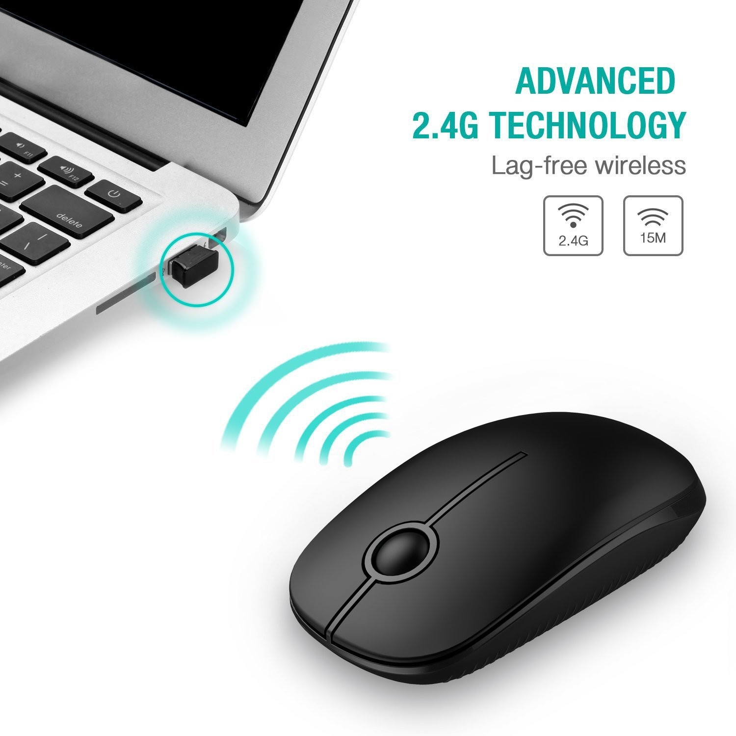 VssoPlor Wireless Mouse, 2.4G Slim Portable Computer Laptop Mouse with Black