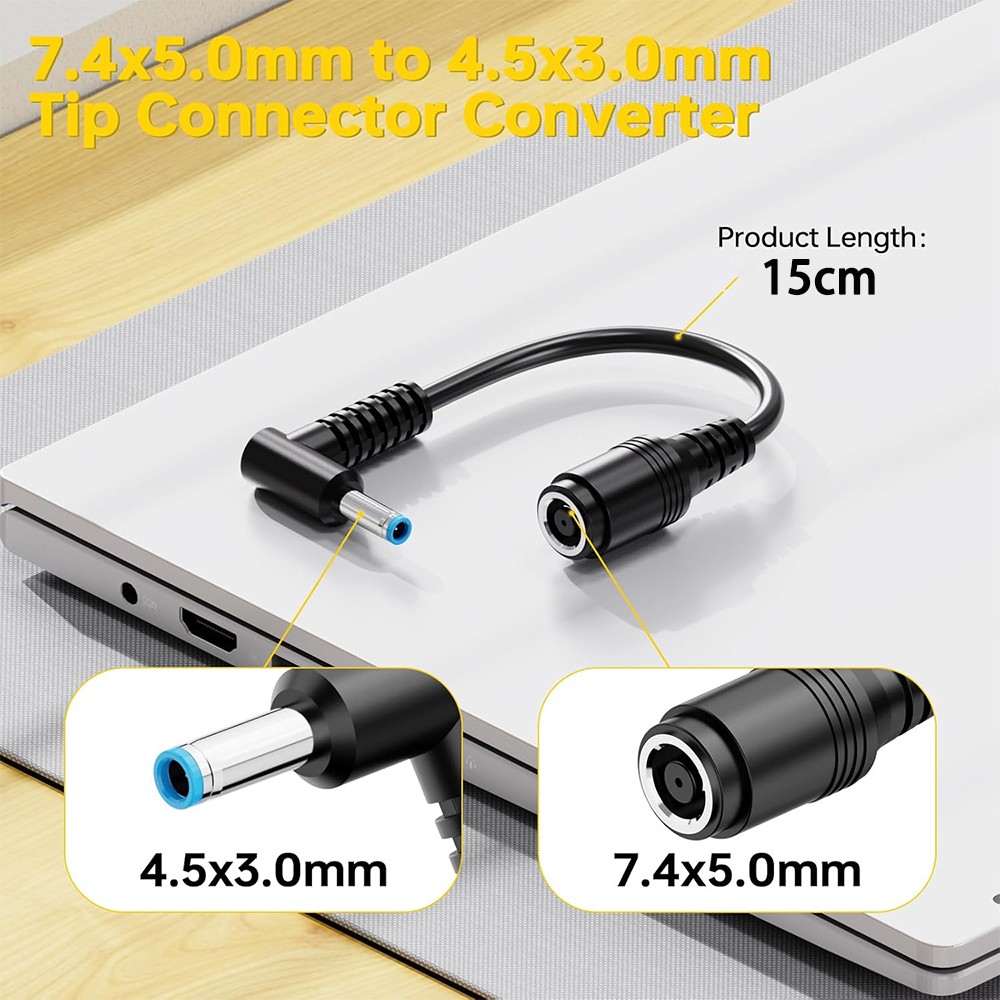 Power Charger Converter Adapter Cable 7.4mm To 4.5mm For HP Blue Small Tip 4x