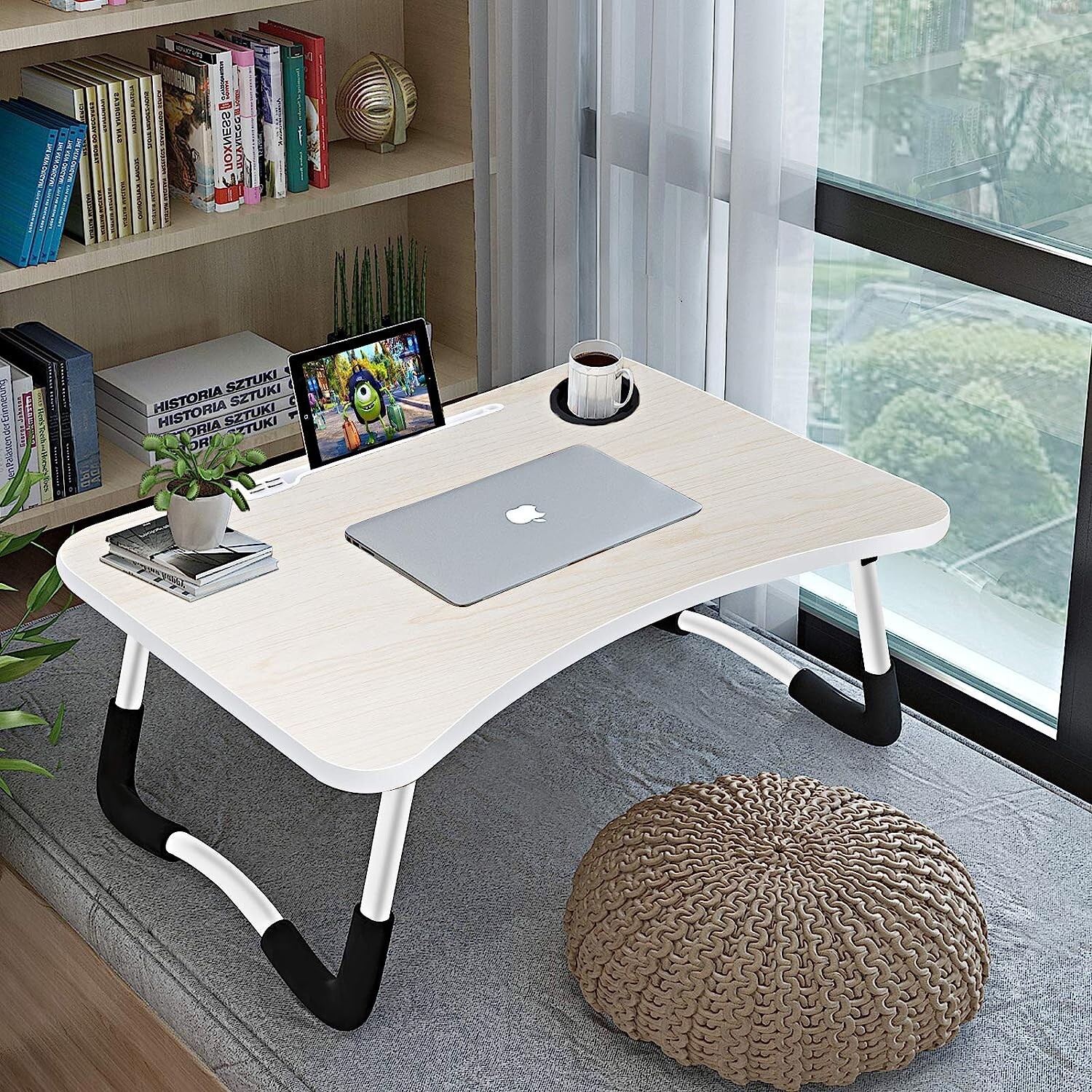 Laptop Bed Desk, Foldable Laptop Lap Desk Tray Table with USB Charge Port, White