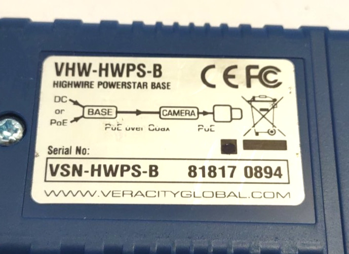 Veracity VHW-HWPS-B HIGHWIRE Powerstar Ethernet & PoE Over Coax BASE Unit
