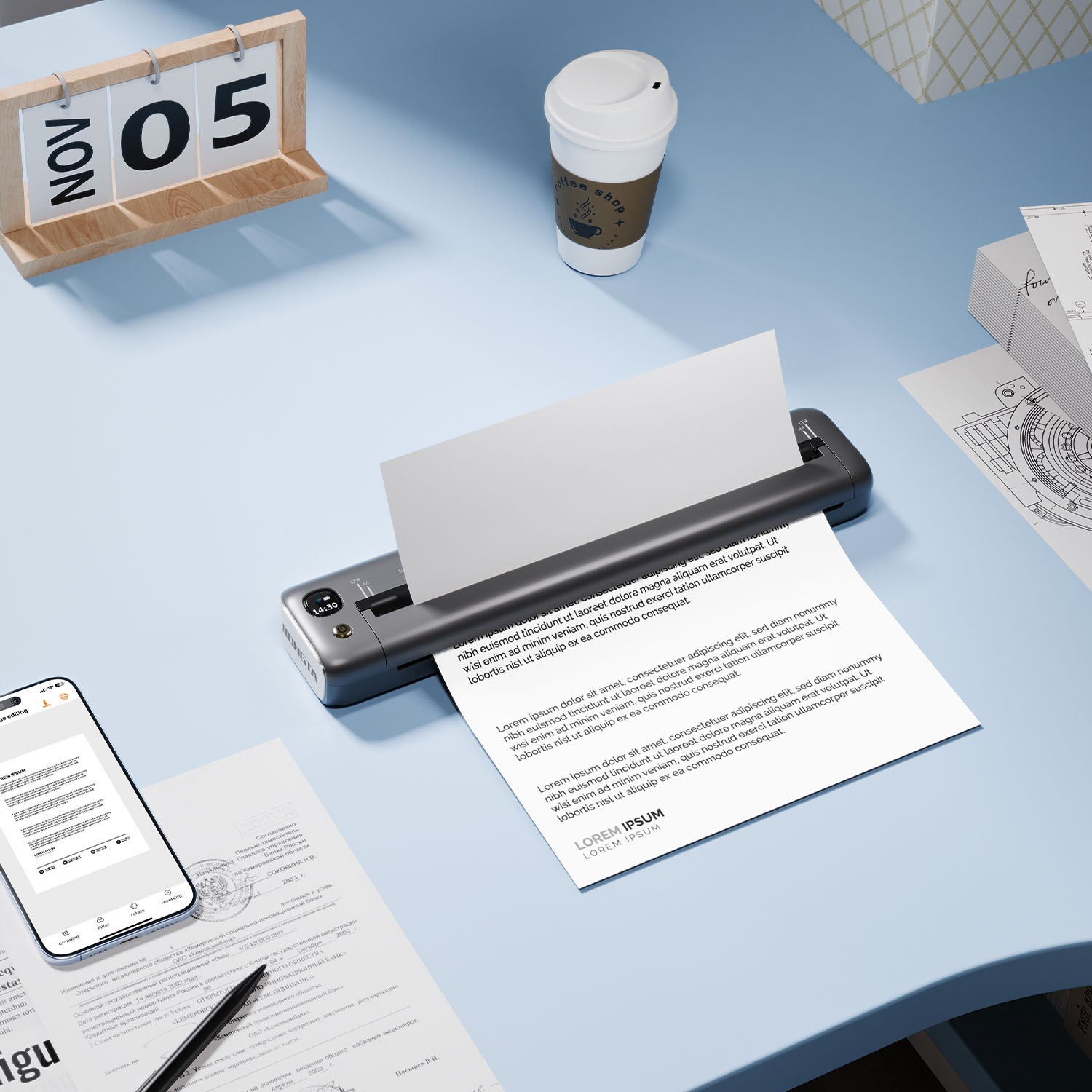 Wireless Mobile Printer A4 US Letter Travel Inkless Thermal for Car Truck Office