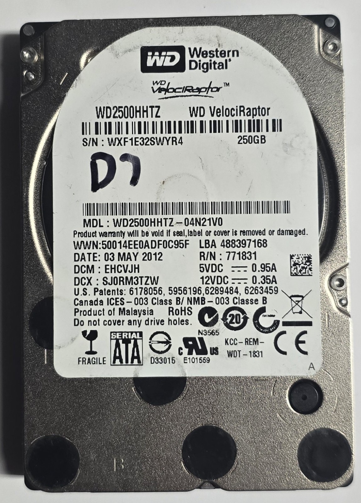 WD VelociRaptor 250GB 10000RPM 2.5″ HDD WD2500HHTZ – Tested Good Low Hours