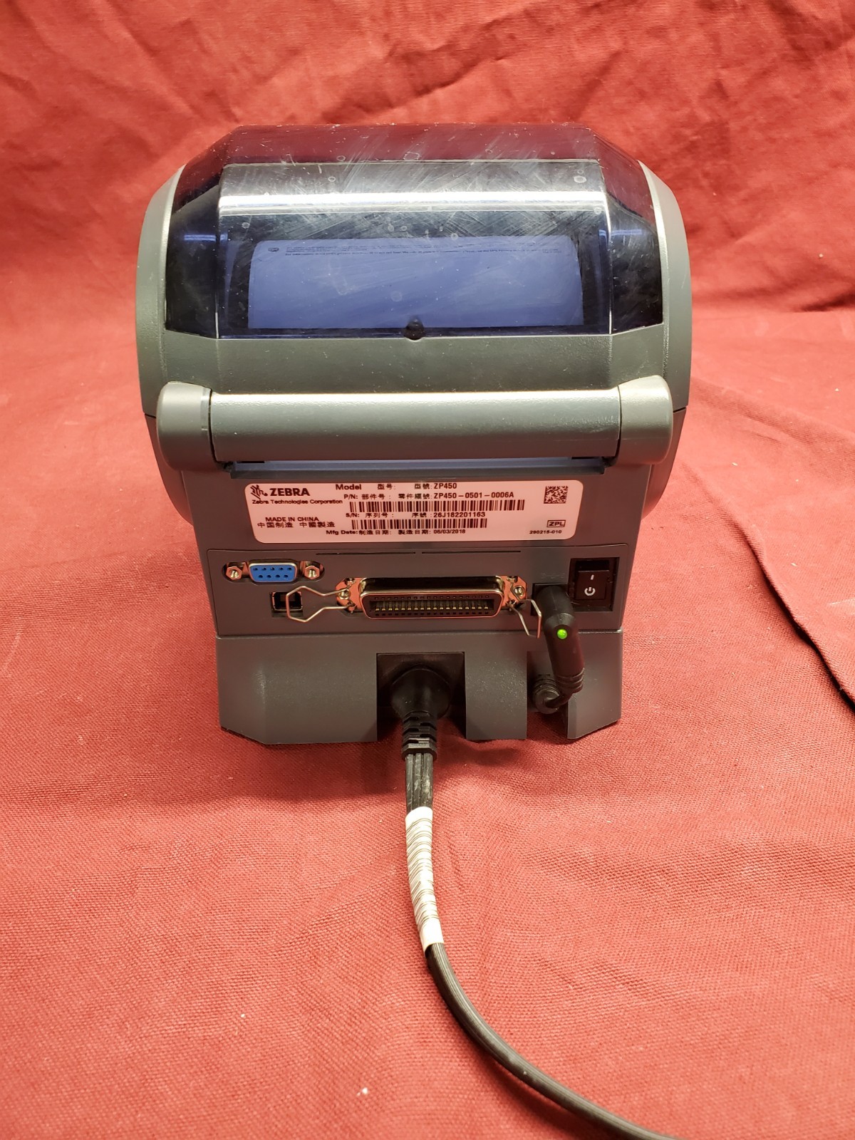 Zebra ZP450 Direct Thermal Label Printer w/AC Adapter #A2 100