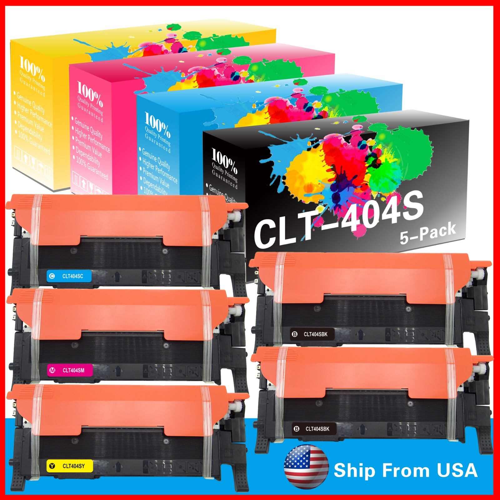 5PK CLT-404S CLT404S Toner Cartridge for Xpress C430W C480 C480FW Printer, 2BCMY