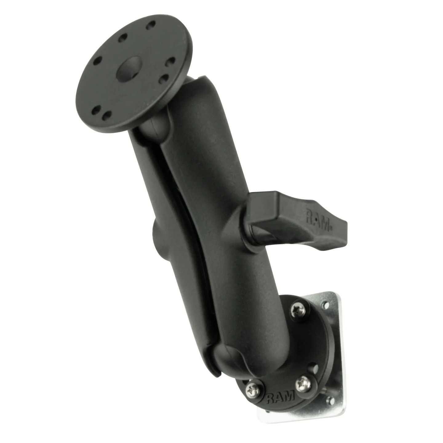 RAM Drill Down 1.5″ Ball Dash Mount with Backing Plate and Two Round AMPS Bases