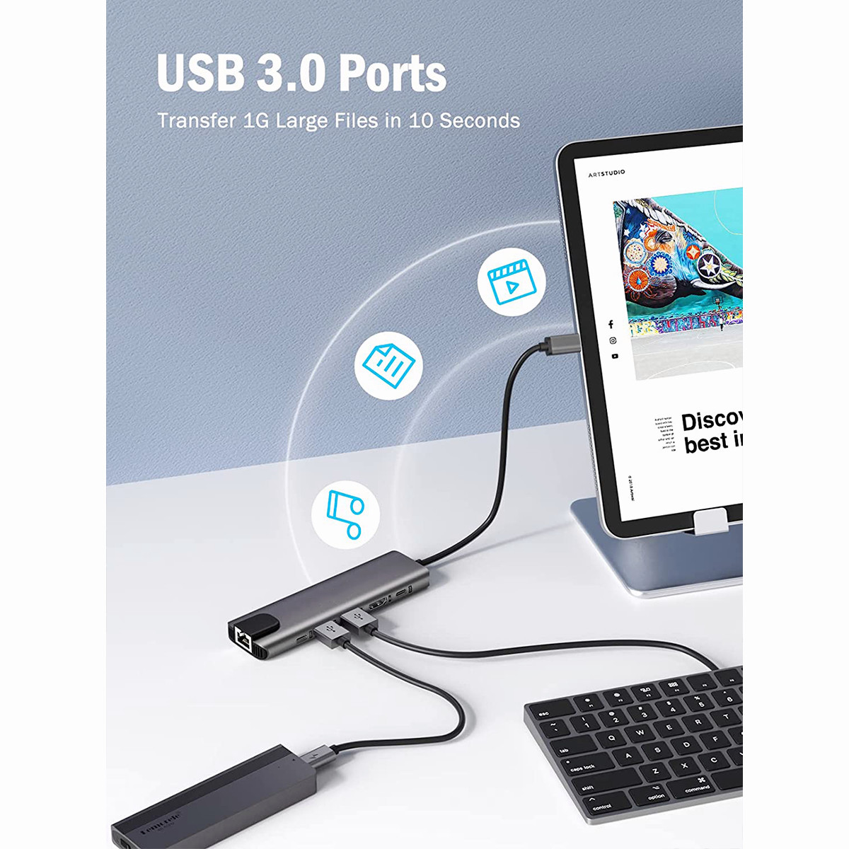 6 in 1 USB C HUB Type-C Multi USB Port 4K HDMI Adapter Dock RJ45 Ethernet USB-C