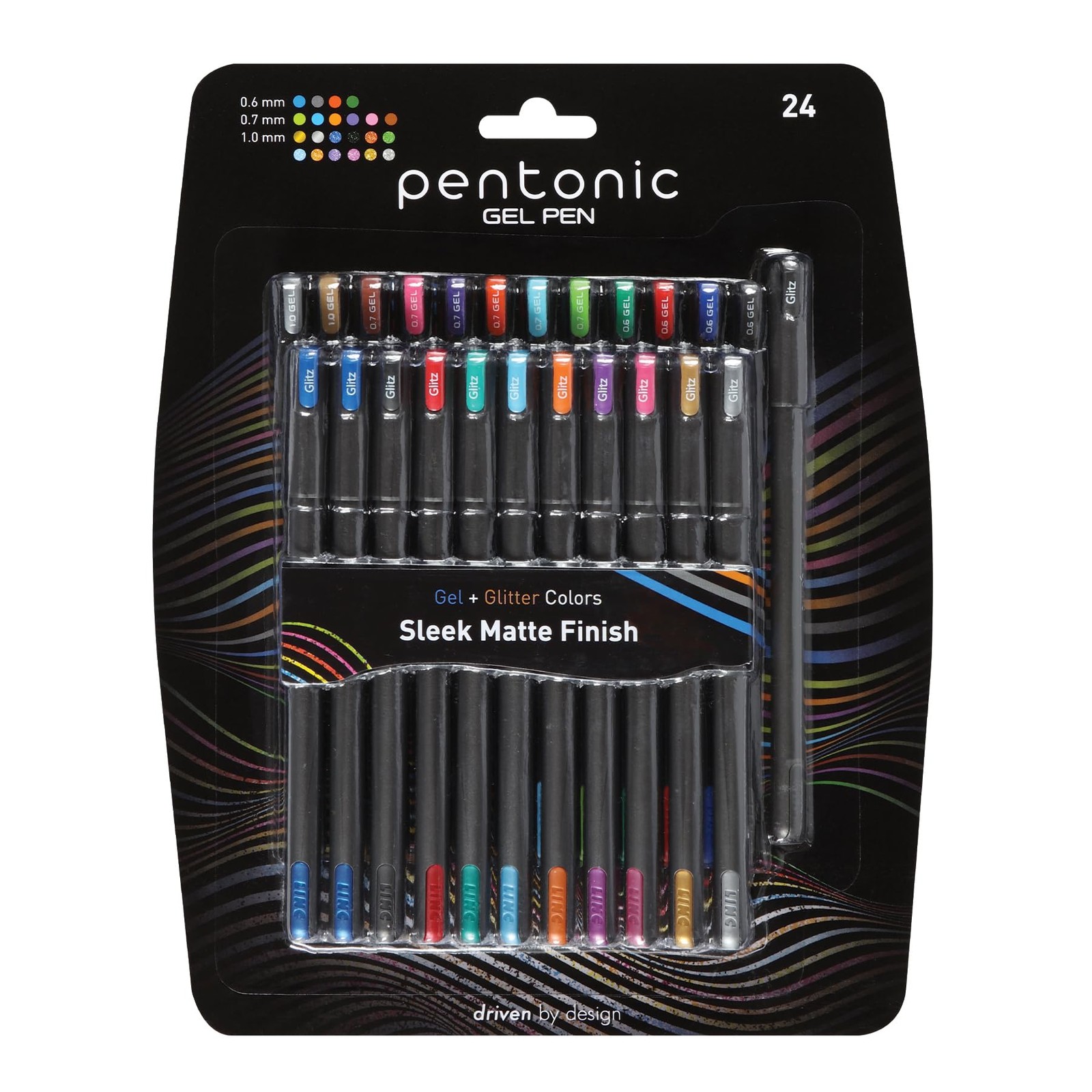 Gel Pens 24 Count Mixed Assorted Color Glitter Medium Fine Point Pentonic Pack