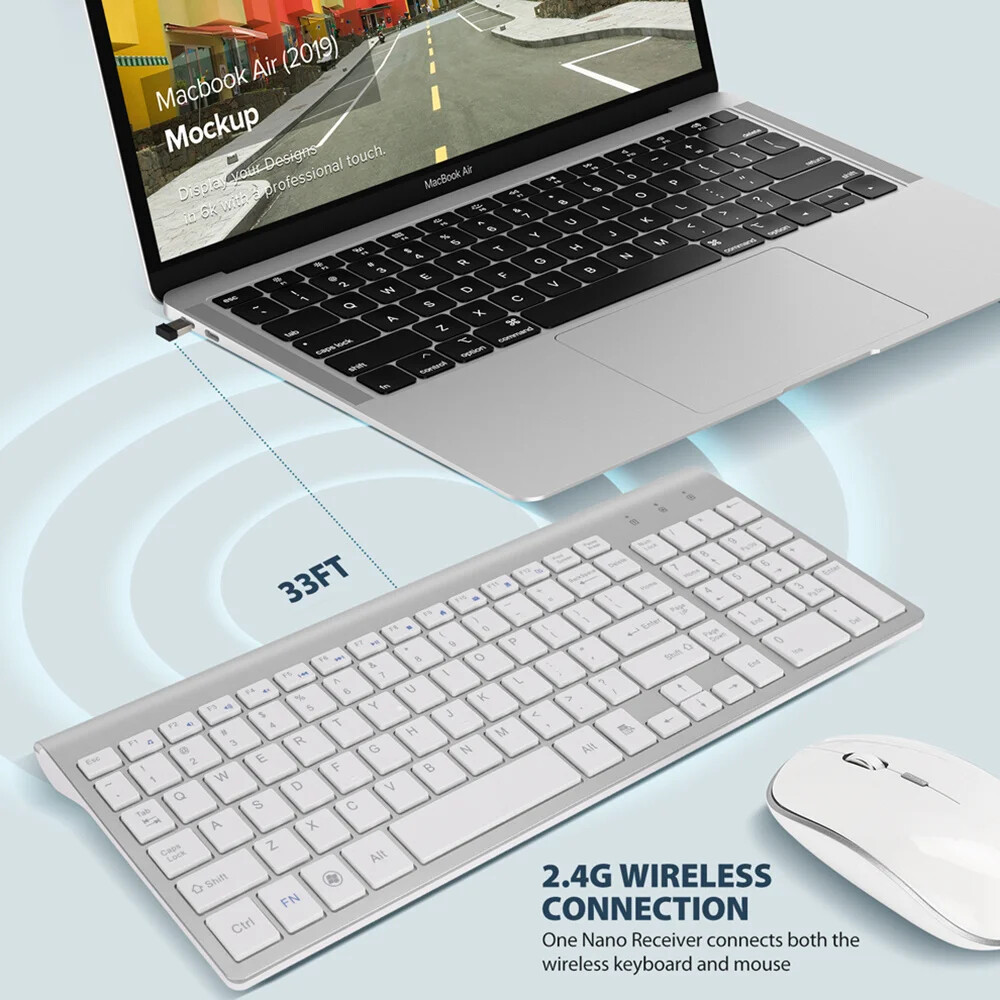 Wireless Keyboard and Mouse Combo – Full Size Slim Thin Keyboard Mouse 104 Keys
