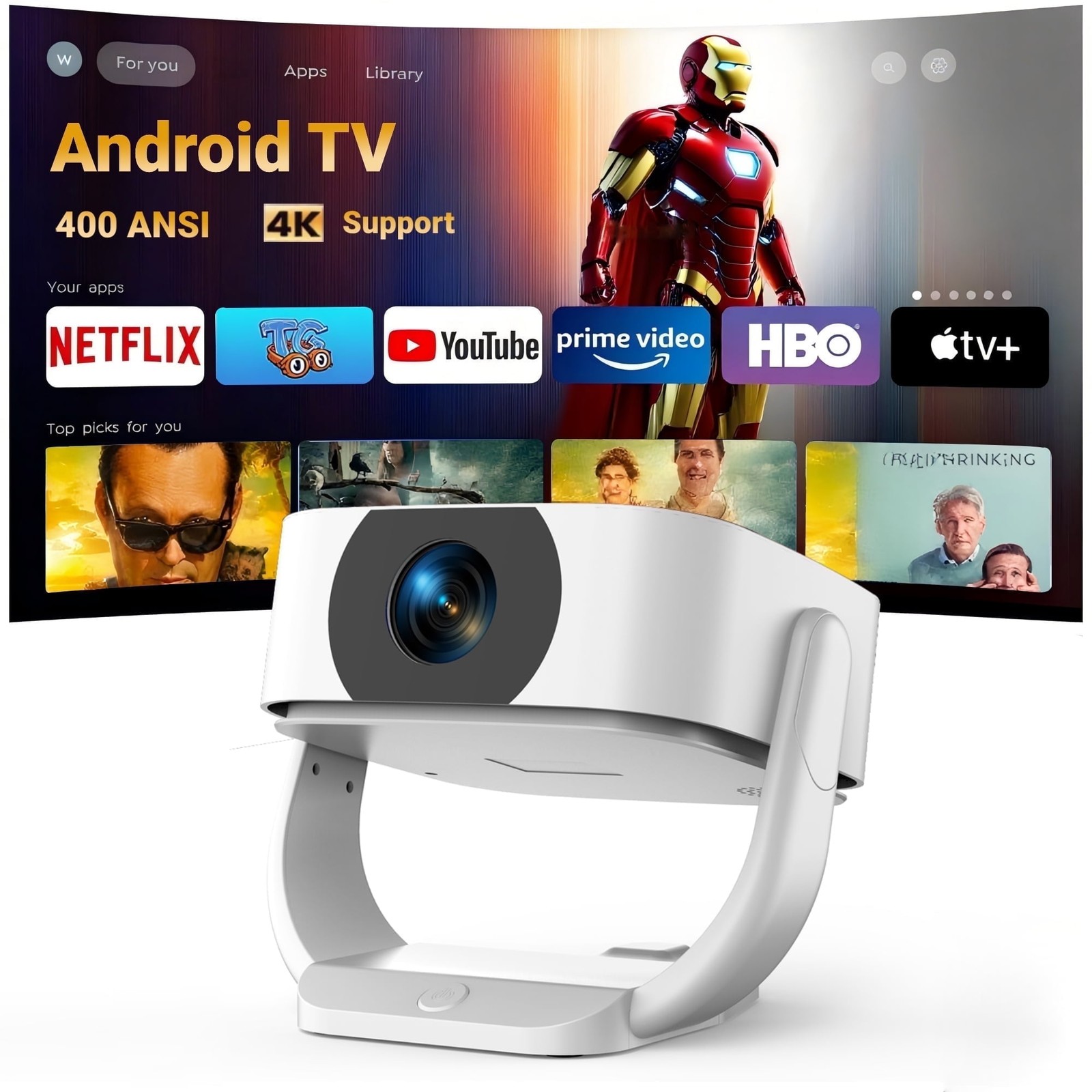 GKLPO T06 Projector, Native 1080p with 4K Upscaling, 15000 Lumens Brightness,