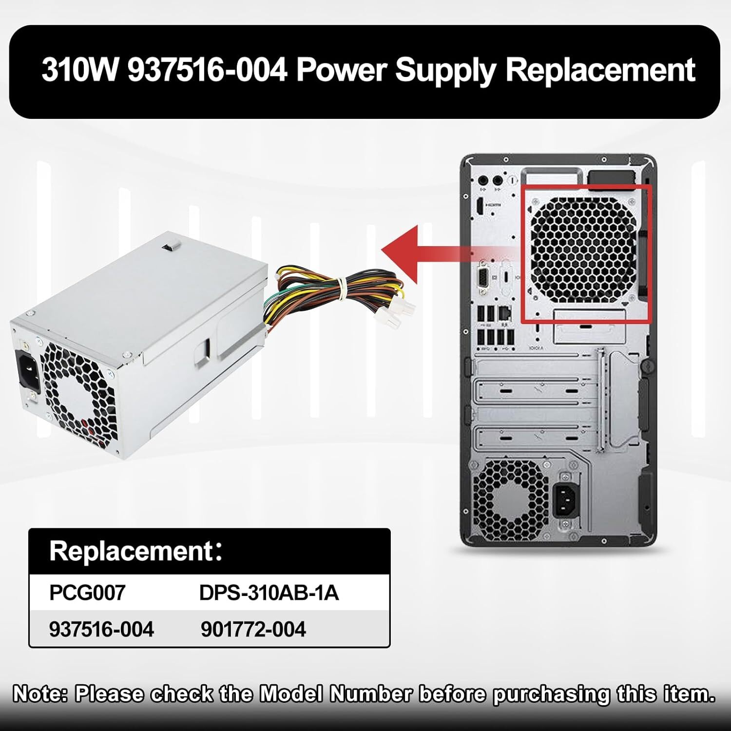 PCG007 310W 937516-004 Power Supply For HP ProDesk 280 288 480 G3 MT HP 400G4