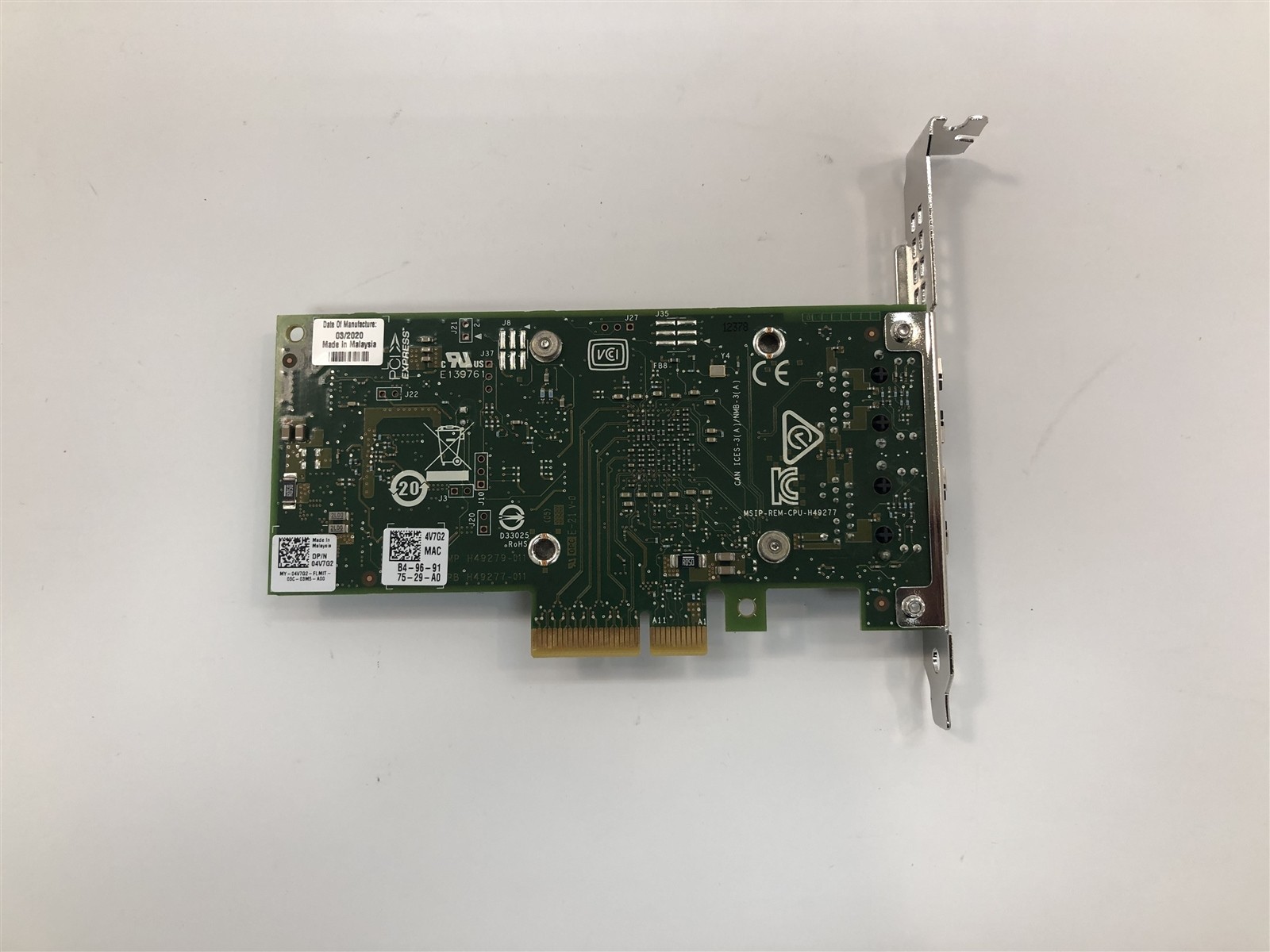 Dell Intel X550-T2 Full-Height PCIe Dual-Port 10Gbe Network Adapter 4V7G2