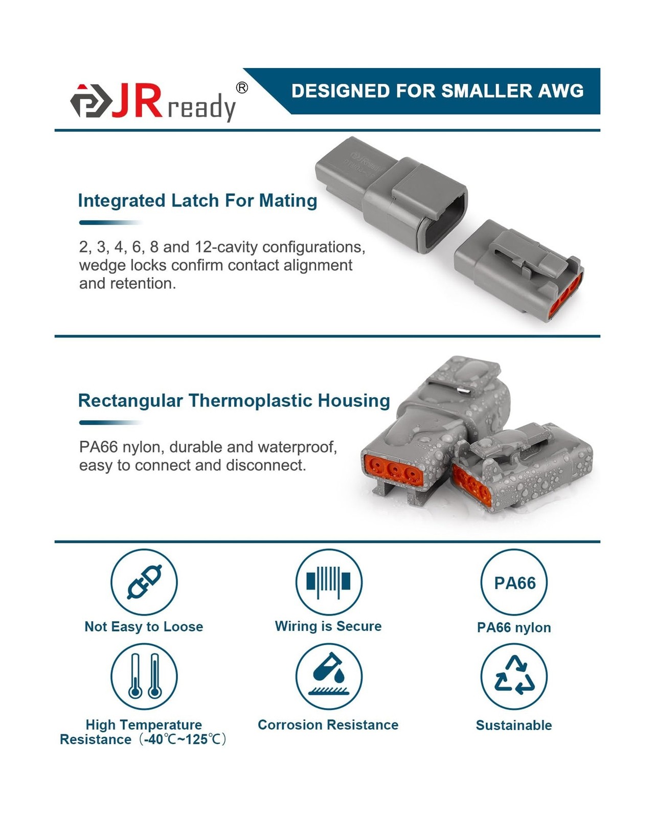 JRready Deutsch DTM 3 Pin Connectors 4 Kits, Waterproof Electrical Wire Conne…