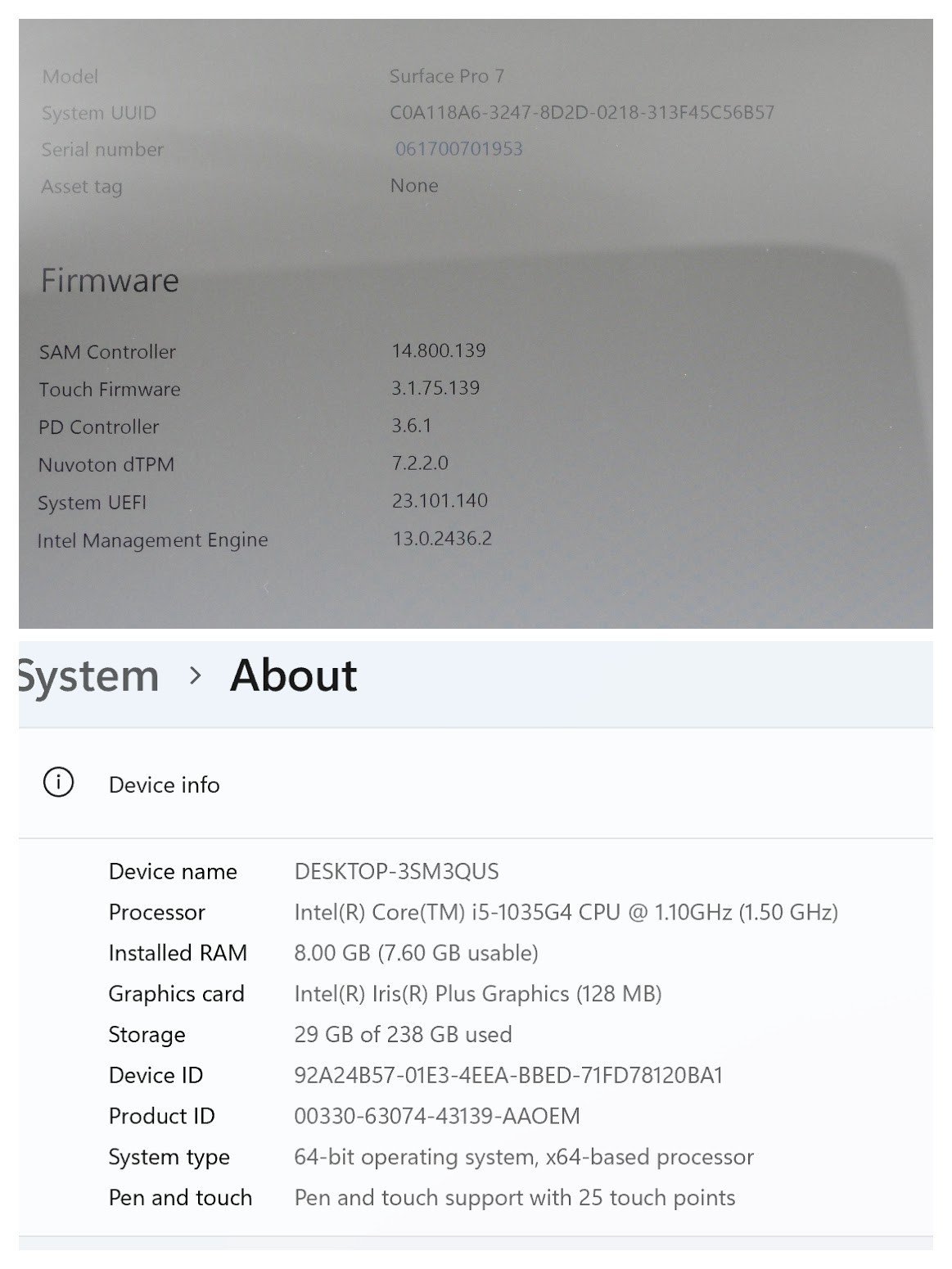 MS Surface Pro 7 1866 12.3″ 2736×1824 Touch i5-1035G4 1.1GHz 8GB 256GB SSD W11P
