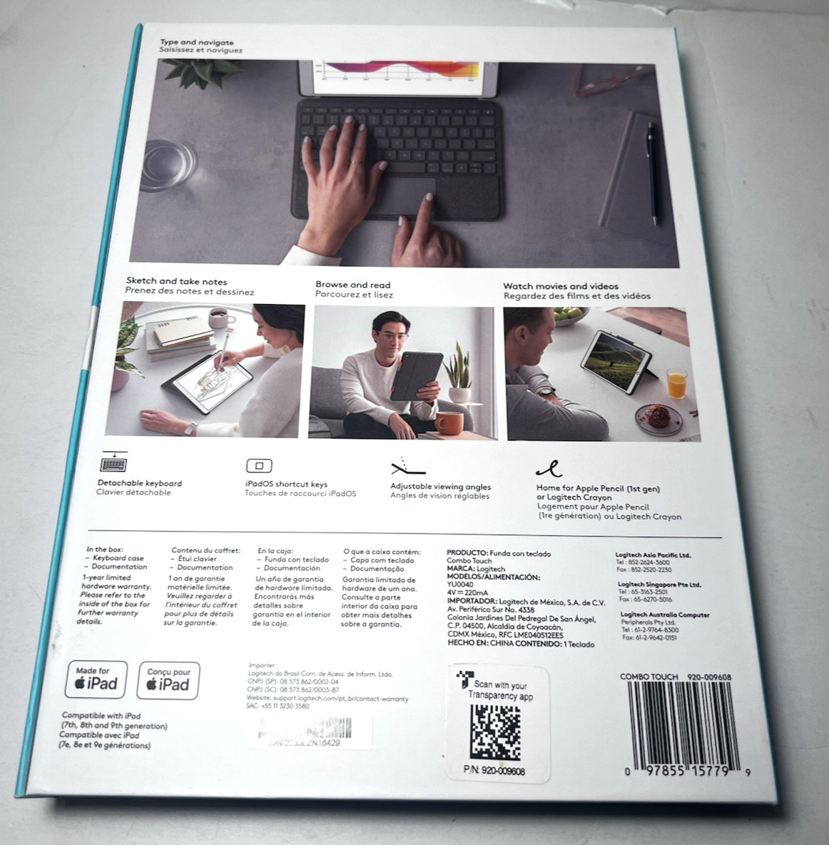 LOGITECH Combo Touch iPad KEYBOARD CASE (7th, 8th, 9th Gen TRACKPAD Graphite NEW