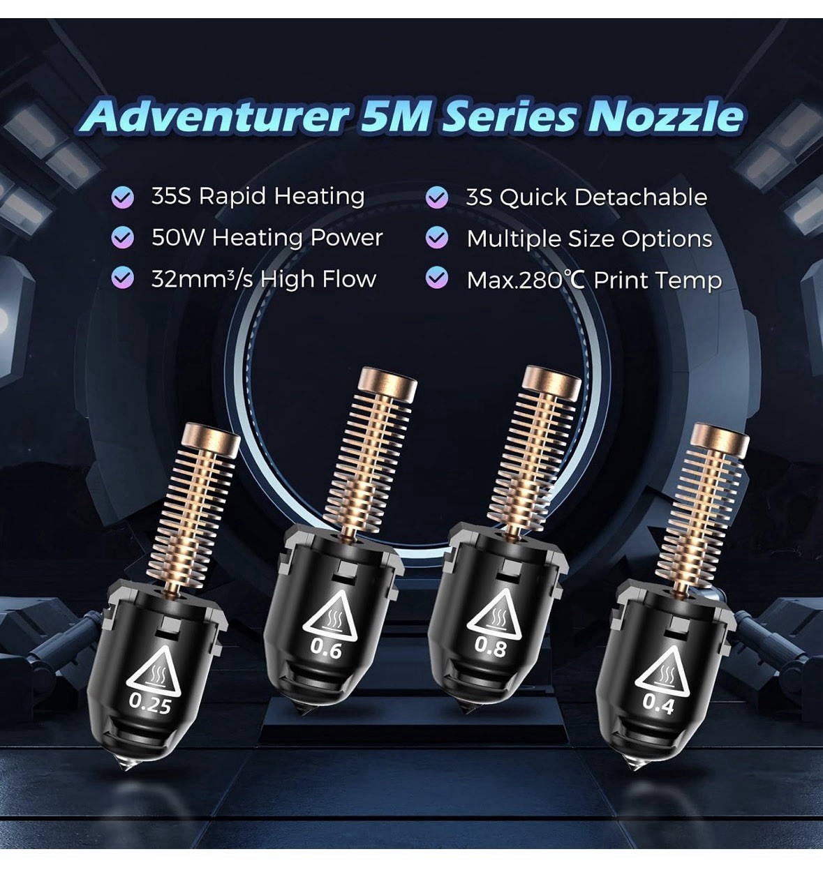 Flashforge Adventurer 5M Nozzle 0.25, 280 Degrees, High Flow Printing, 3mm3/s