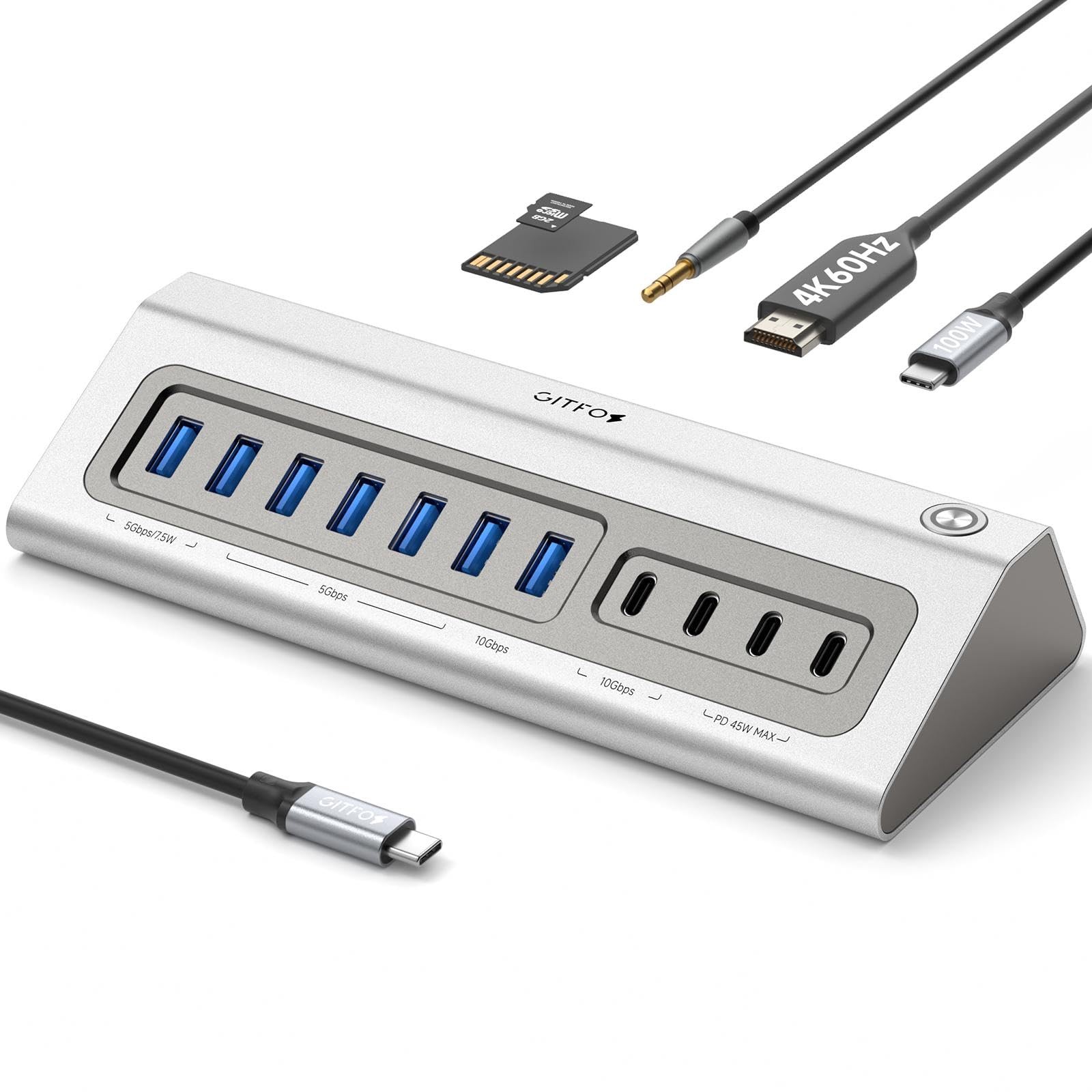 Giftos Powered USB Hub, 18 in 1 USB 3.2 Hub with 4K HDMI, PD 100W,45W Charge,…