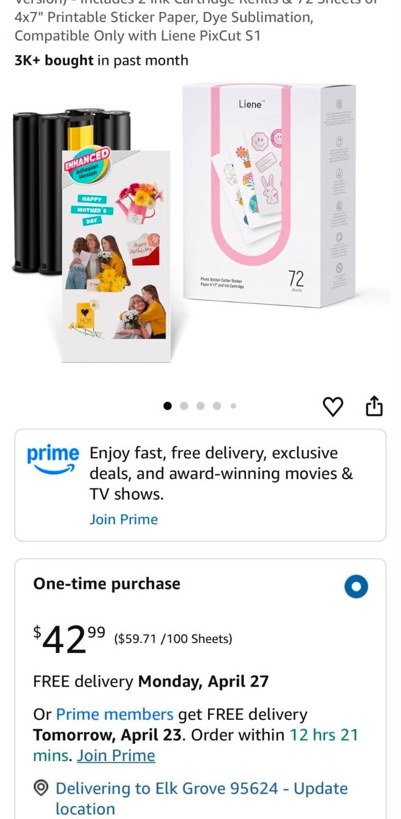 2 Pack Liene PixCut S1 Sticker Paper 4×7 + Ink Cartridge 72 Sheets Each NEW