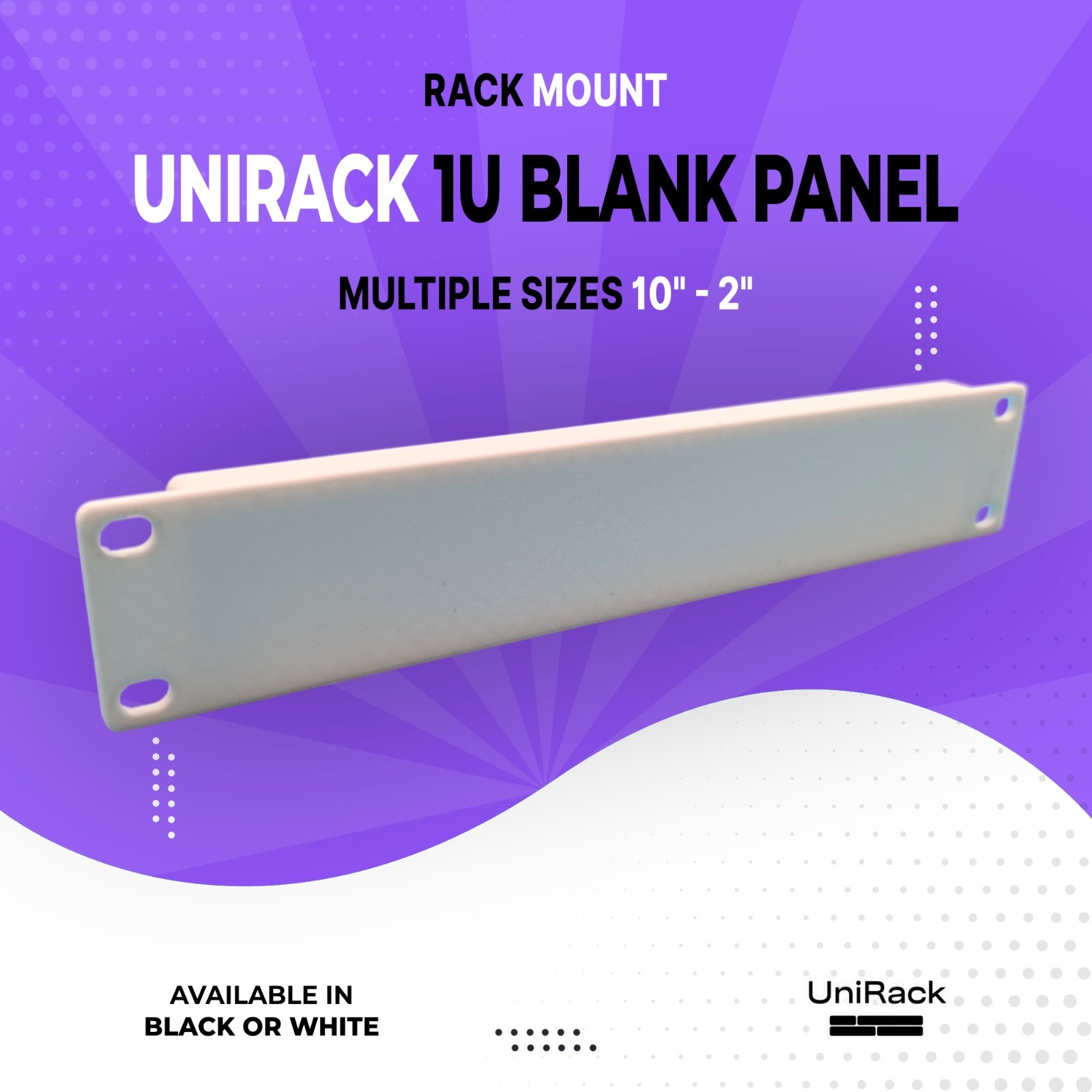 1U Rack Blank Panel – Reinforced PETG Black or White for 10″ – 2″ Rack Widths