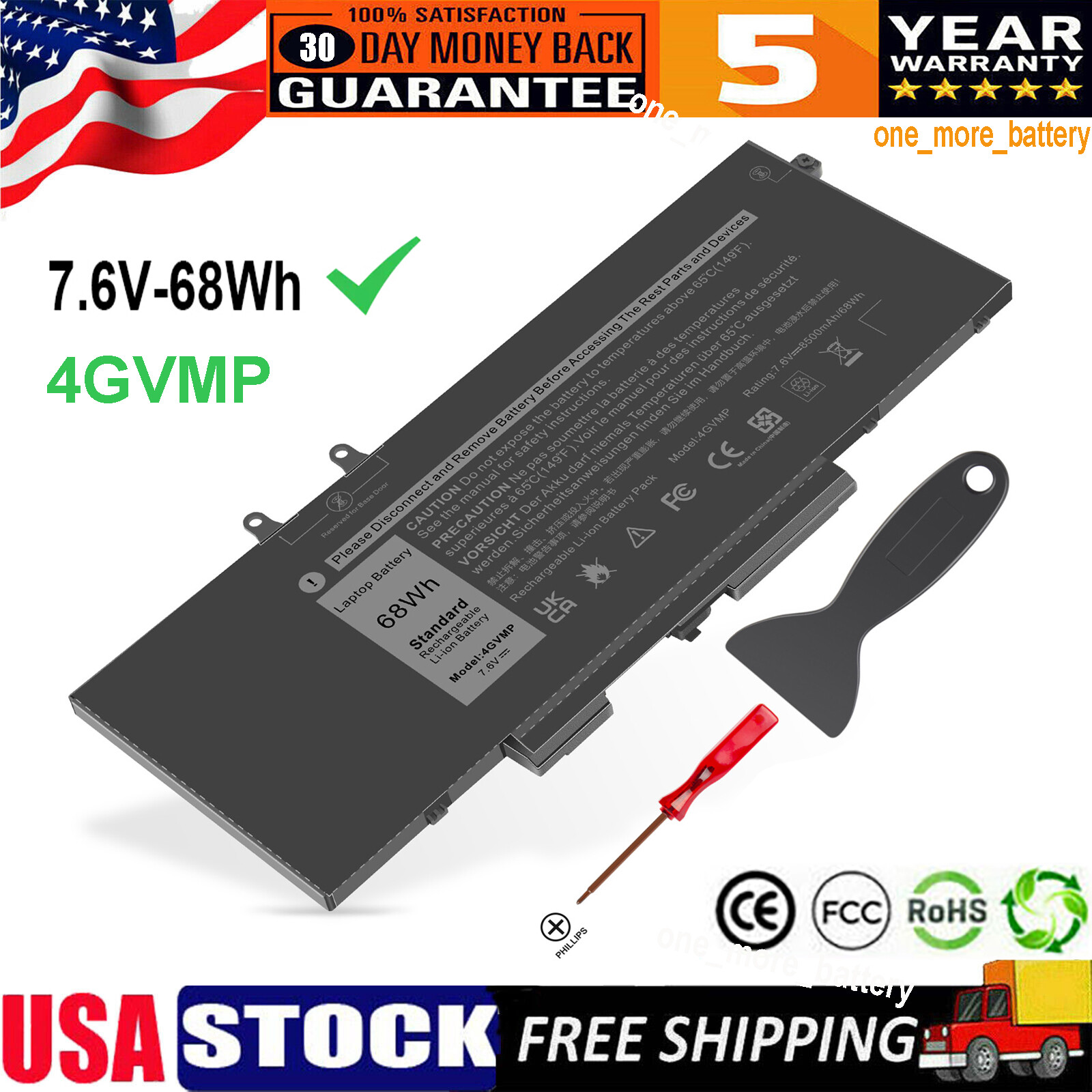Replace 4GVMP Battery For Dell Latitude 5400 5500 Precision 3540 3550 9JRYT 68WH