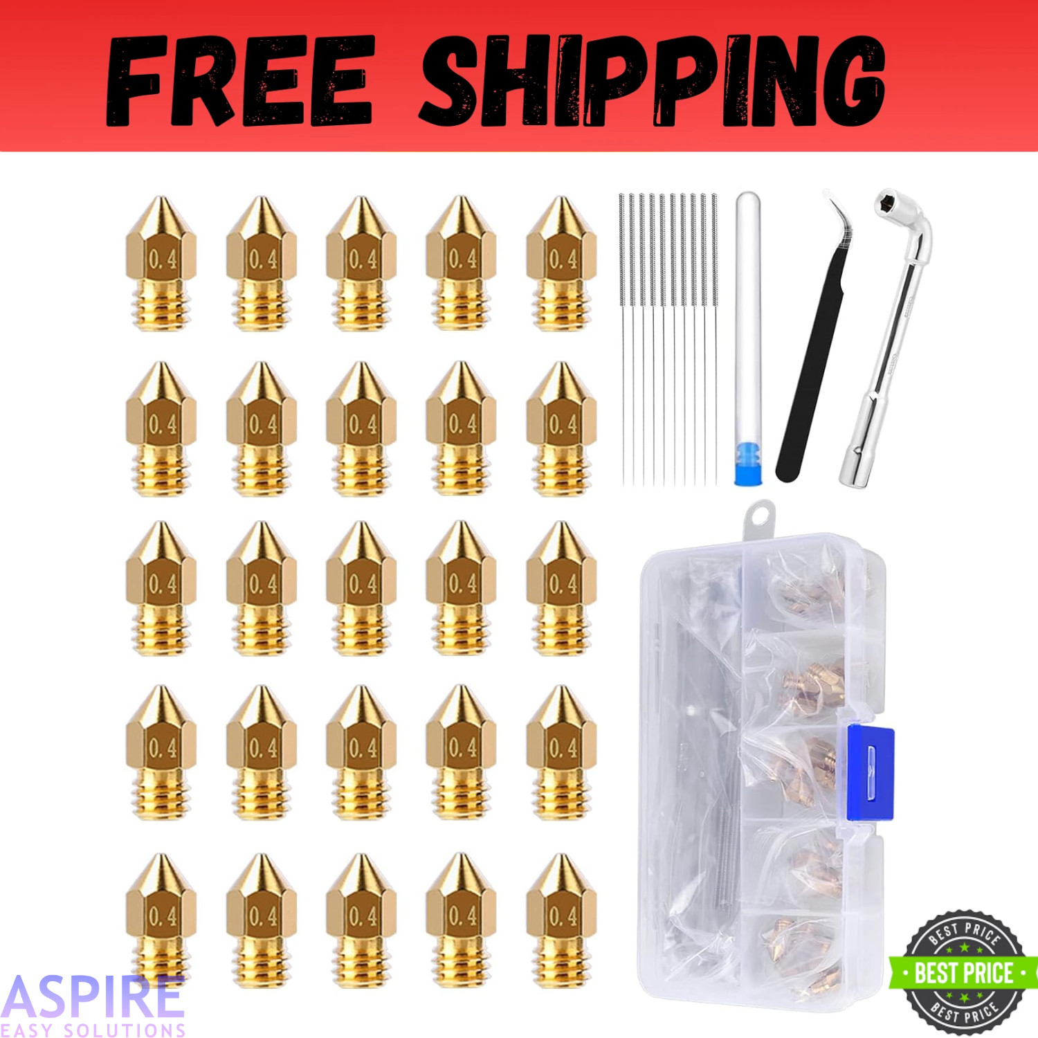 25 PCS Ender 3 V2 Nozzles, 3D Printer Extruder Hardened Steel Nozzle 0.4M