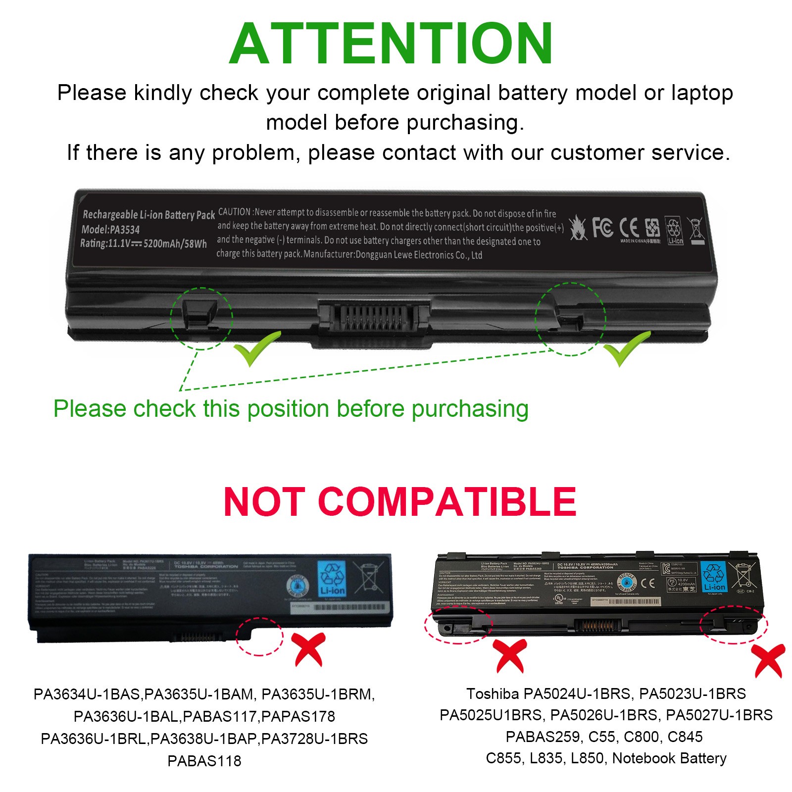 LOT Battery PA3534U-1BRS For Toshiba Satellite PA3727U-1BRS PA3533U-1BRS 5200mAh