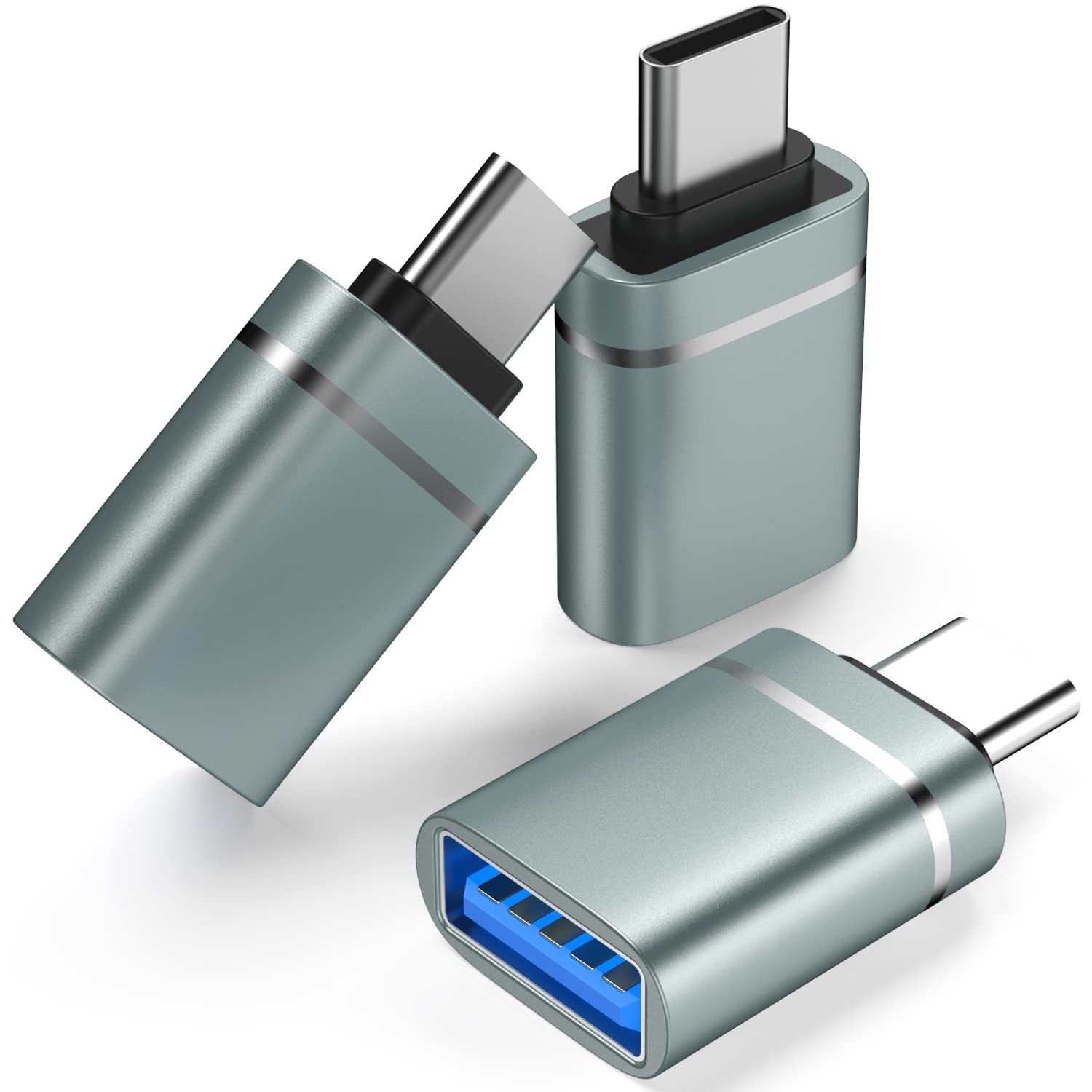 USB-C to USB3.0 Adapter 3-Pack Type-C Male to USB-A Female OTG Adapter Gray Set