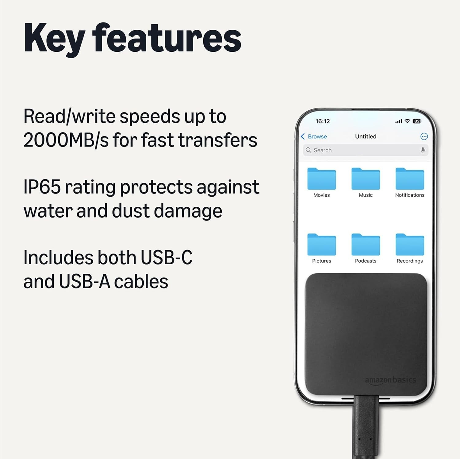 Amazon Portable 1TB 2TB External SSD Water Dust Resistant 2000MB/s + Case PC iOS