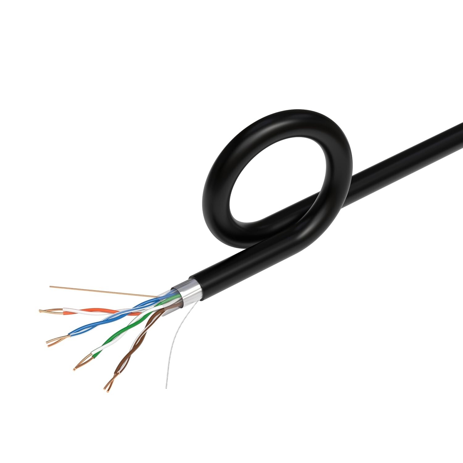 500FT CAT5e Outdoor FTP Ethernet Cable 24AWG UV Rated Direct Burial Solid Wire