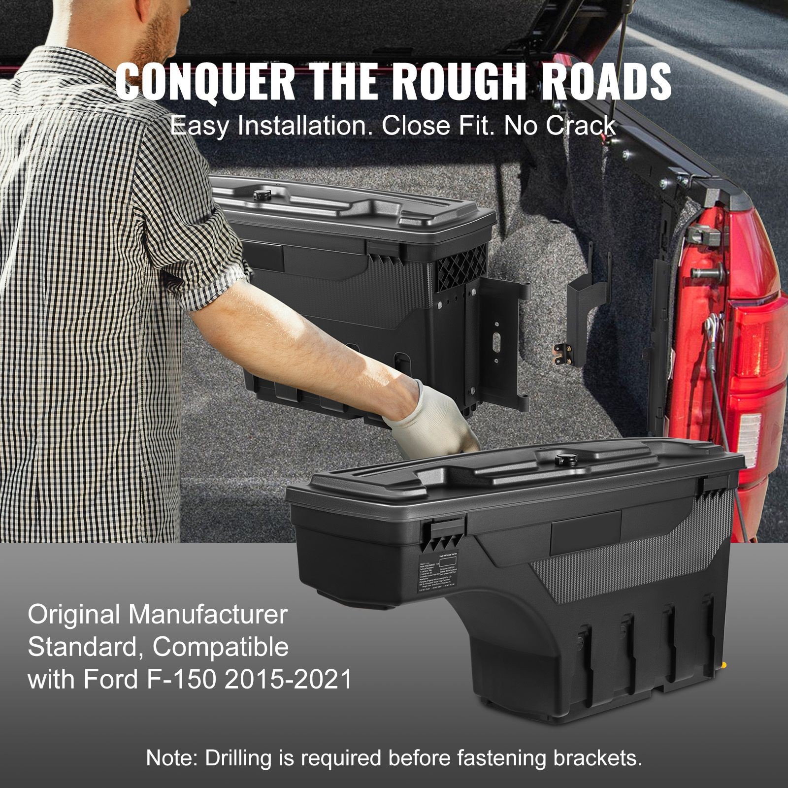 Truck Bed Storage Box, Lockable Swing Case with Password Padlock
