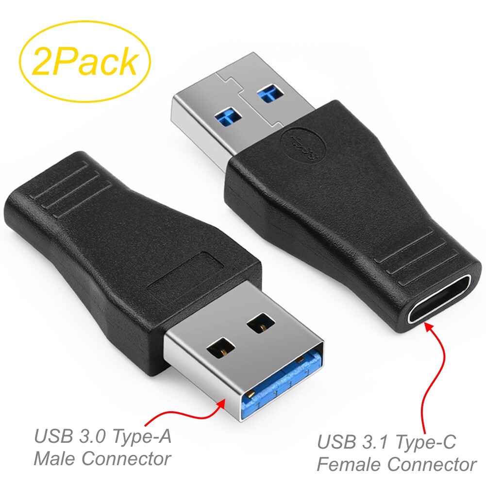 2-Pack USB 3.1 Type-C Female to USB 3.0 Type-A Male OTG Adapters , Black