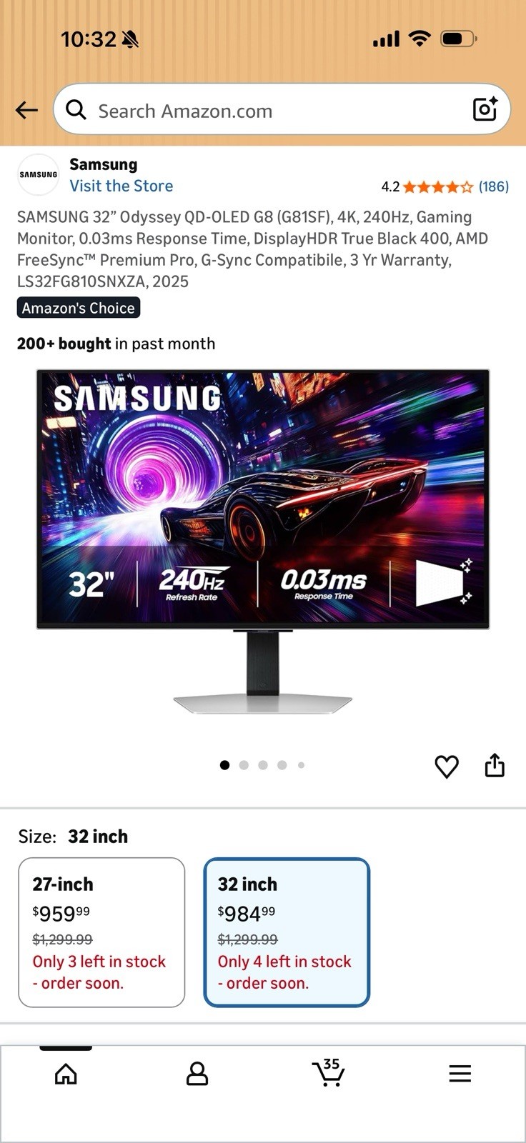 Samsung 32” Odyssey QD-OLED G8 (G81SF), 4K, 240Hz, Gaming Monitor, 0.03ms