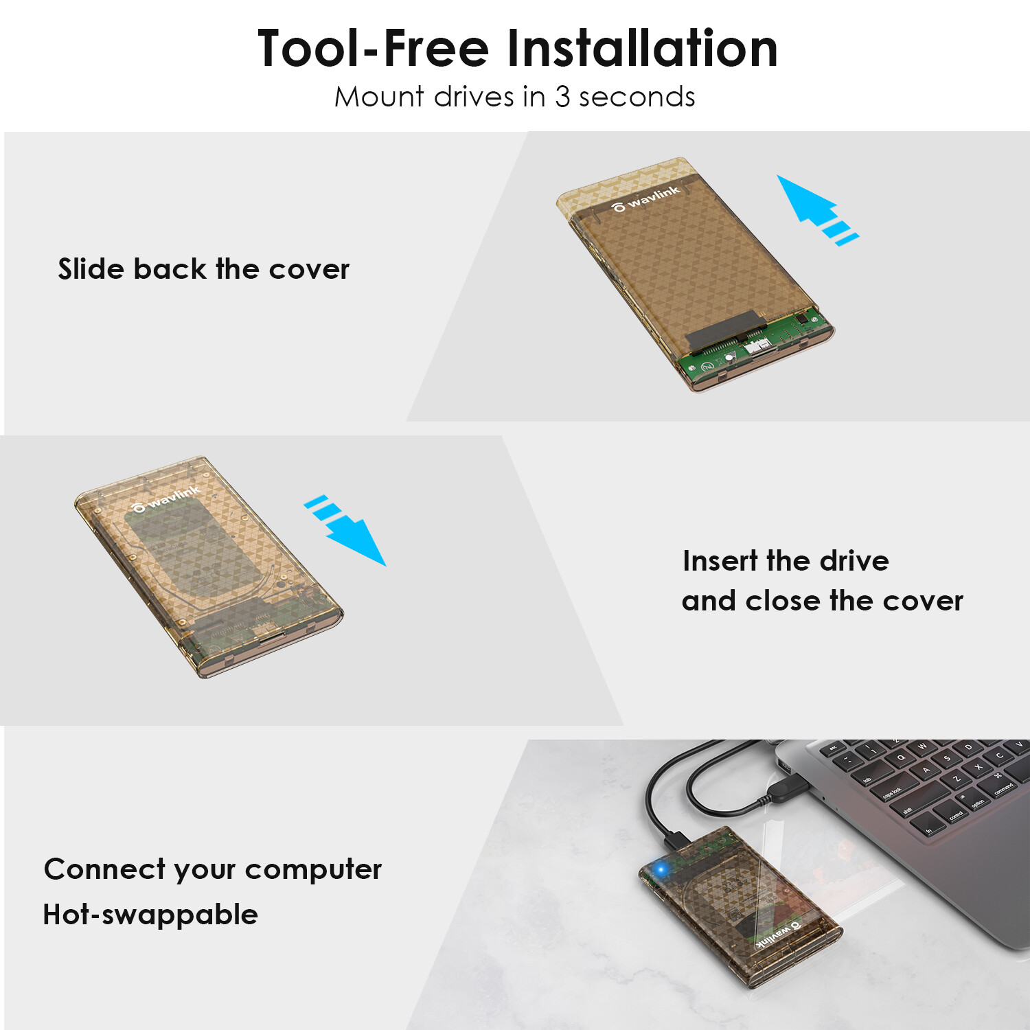 2.5″ Hard Drive External 7mm/9.5mm SATA HDD/SSD Enclosure USB 3.0 to SATA