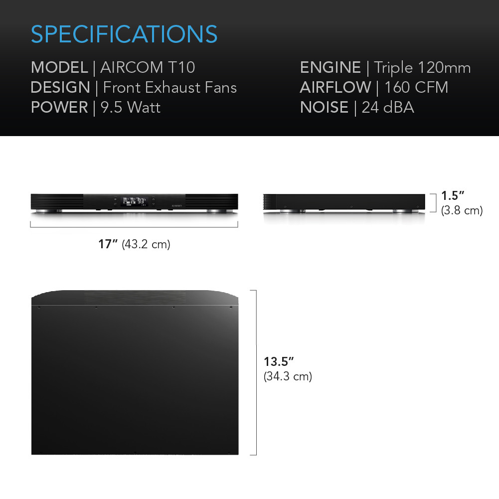 AIRCOM T10, Quiet Cooling Fan System 17″ for Receivers, Amps, DVR, AV Components