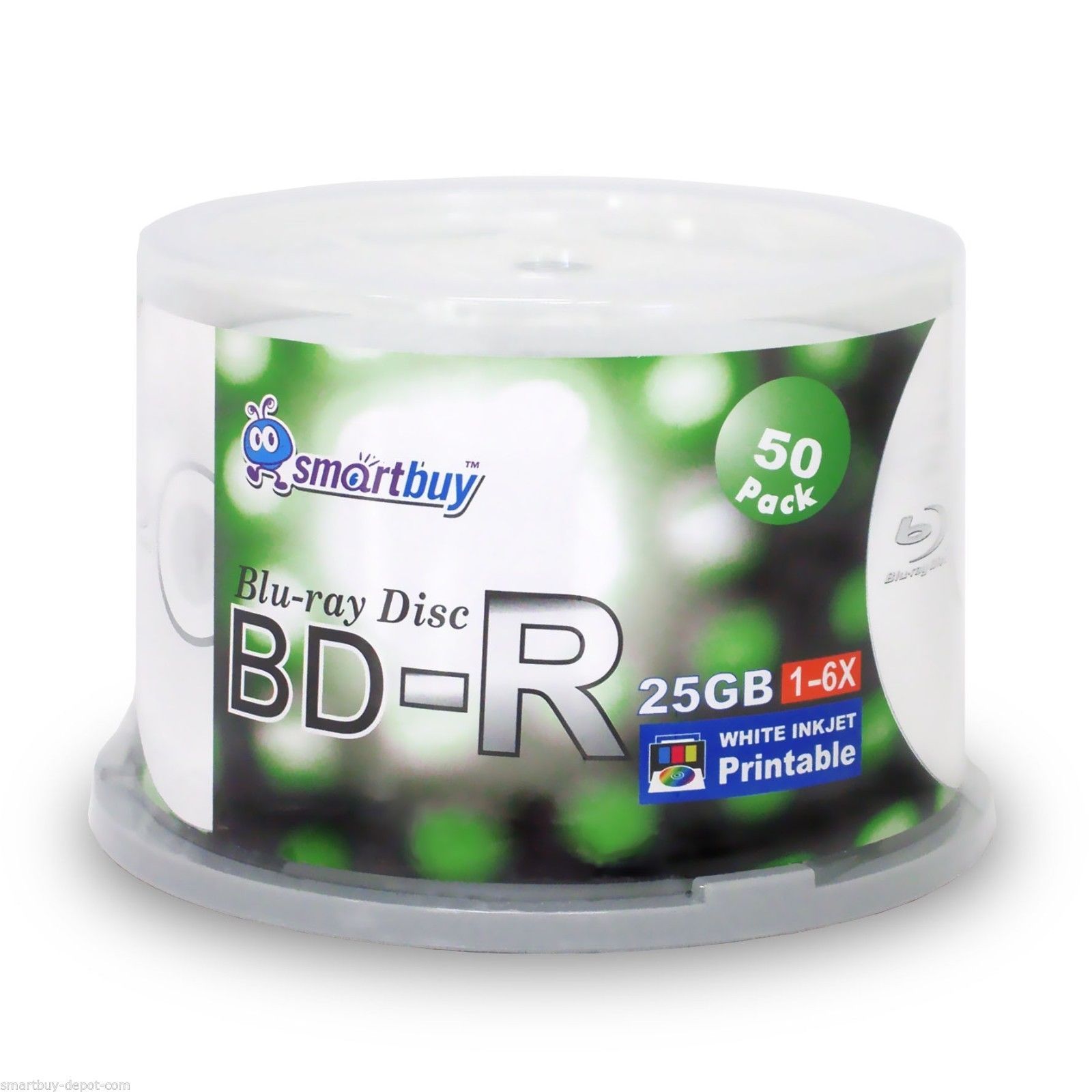 100 Pcs SmartBuy BD-R BDR 6X 25GB Blu-ray White Inkjet Hub Printable Record Disc