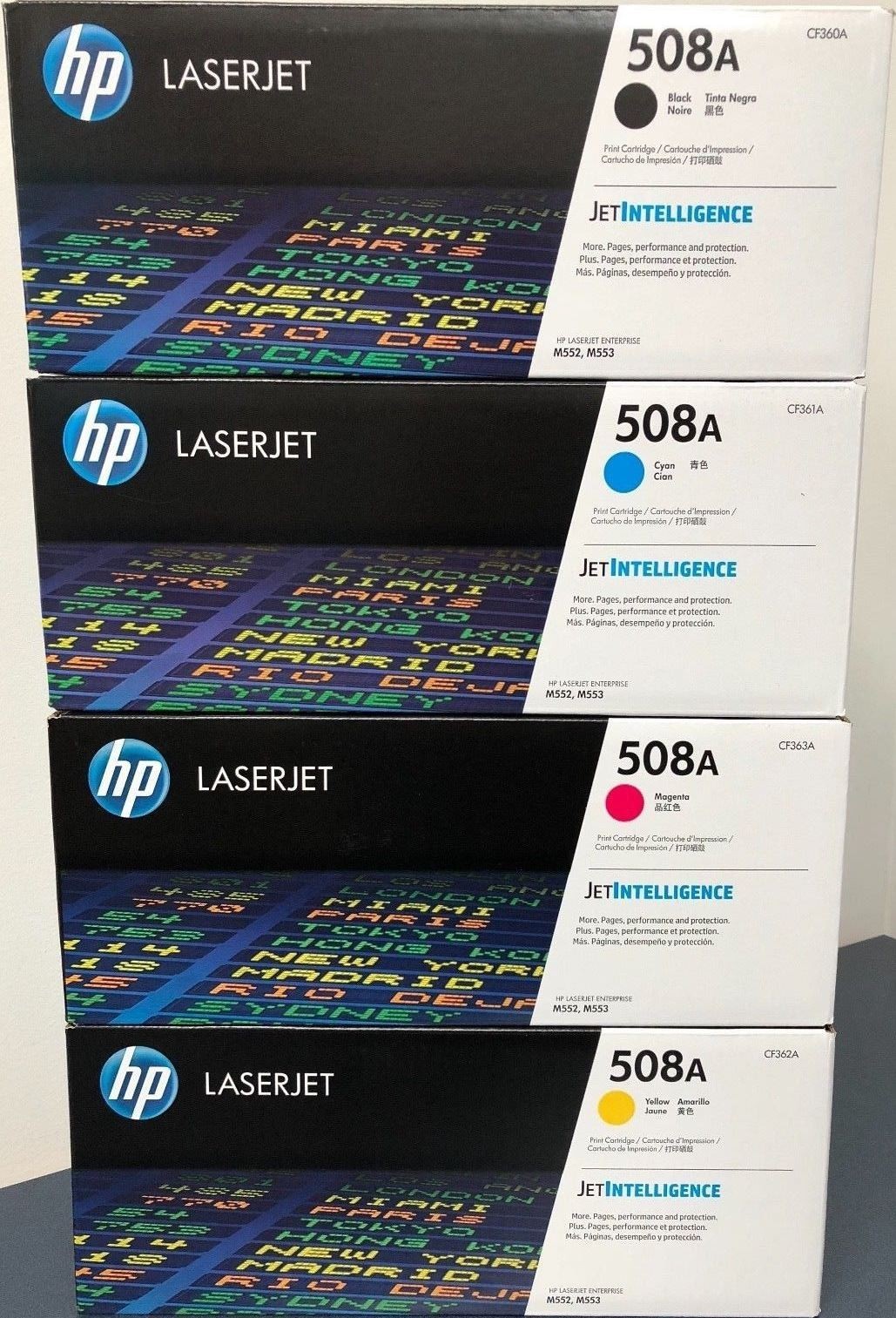 FULL Set 4 Genuine HP 508A Toner Cartridges Black Boxes OPEN BOX SEALED TUB