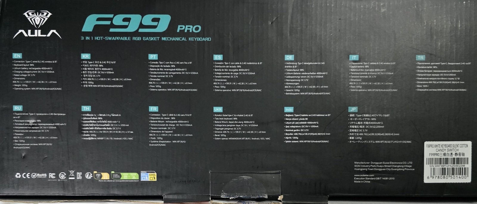 AULA F99 Pro Wireless Mechanical Keyboard Silent White RGB Hot Swappable Gaming