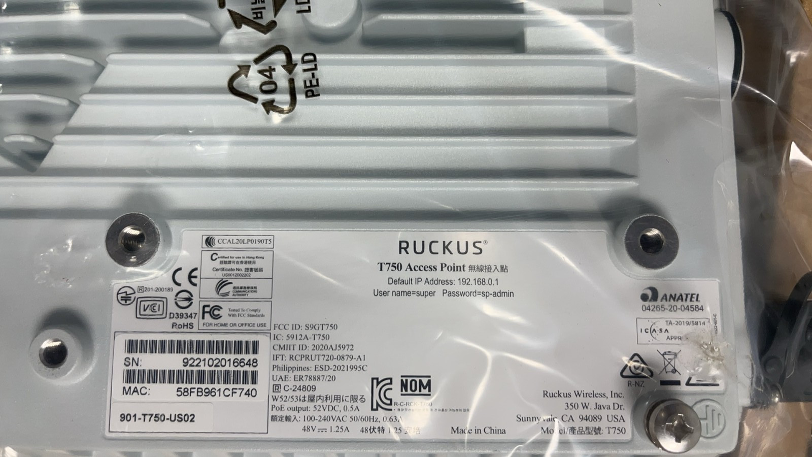 (LOT OF 4) RUCKUS 901-T750-US01 T750 Outdoor Access Point w/ Mounting Kit T750