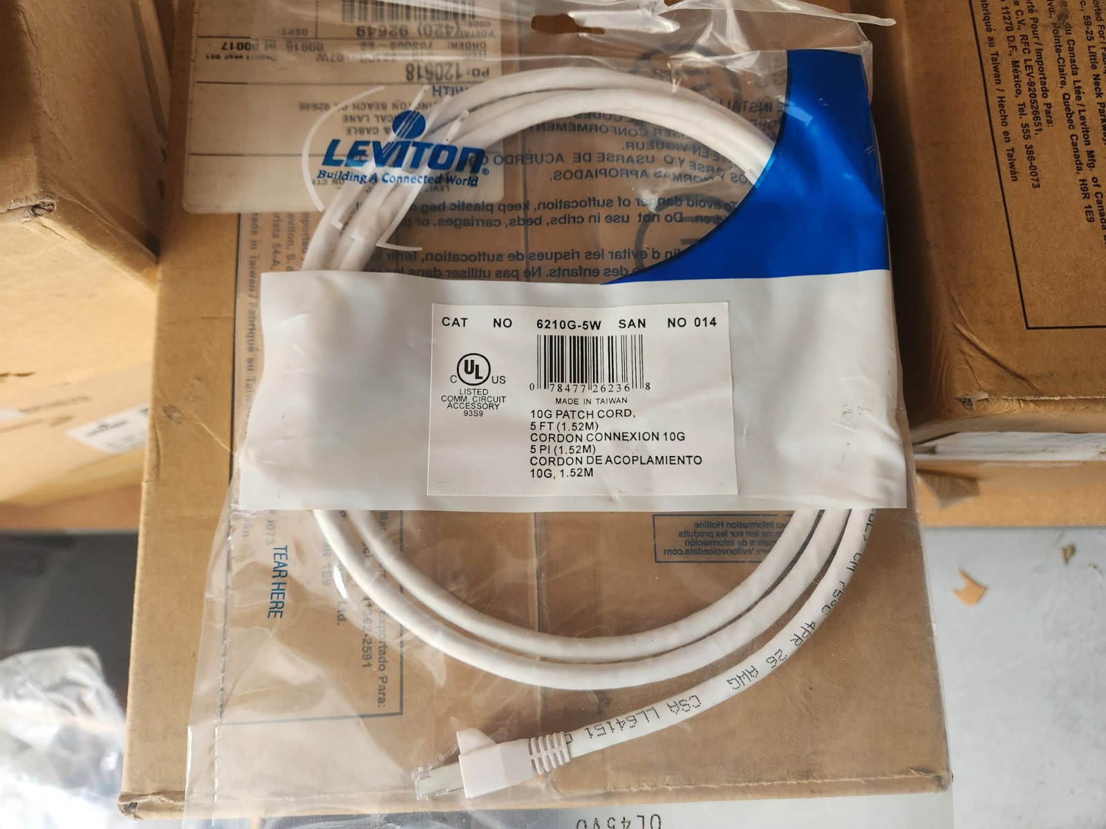 3ft Leviton Cat-6A Patch Cable, Cat 6A, Pack of 10 ea.