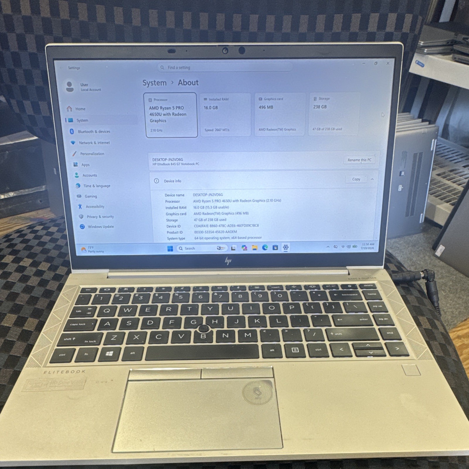HP EliteBook 845 G7 14″ Ryzen 5 PRO 4650U 16GB 256GB SSD Win 11 Pro Silver