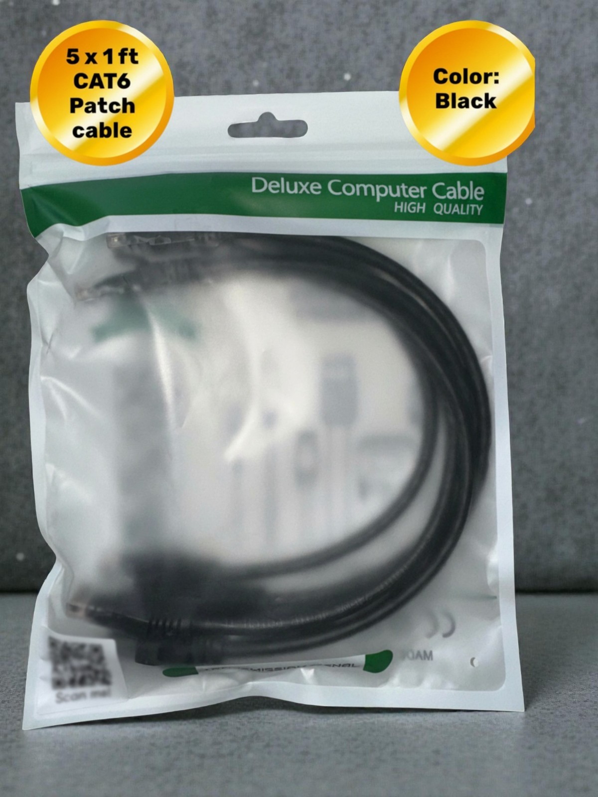 Cat6 Patch Network Cable RJ45 Ethernet 1ft 5Pack Pure Copper Black/Yellow 2 Lot