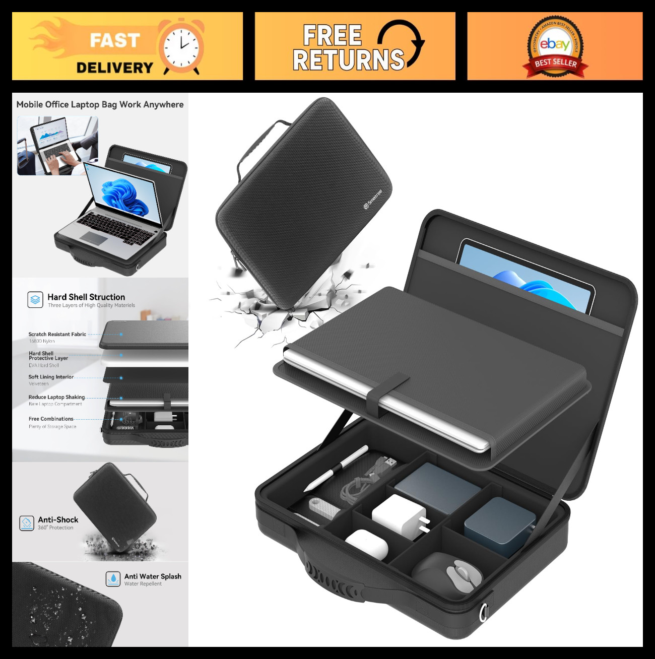 Hard Laptop Shoulder Case for 13-14.5″ Laptops, Fits Dell XPS, Latitude, Precisi