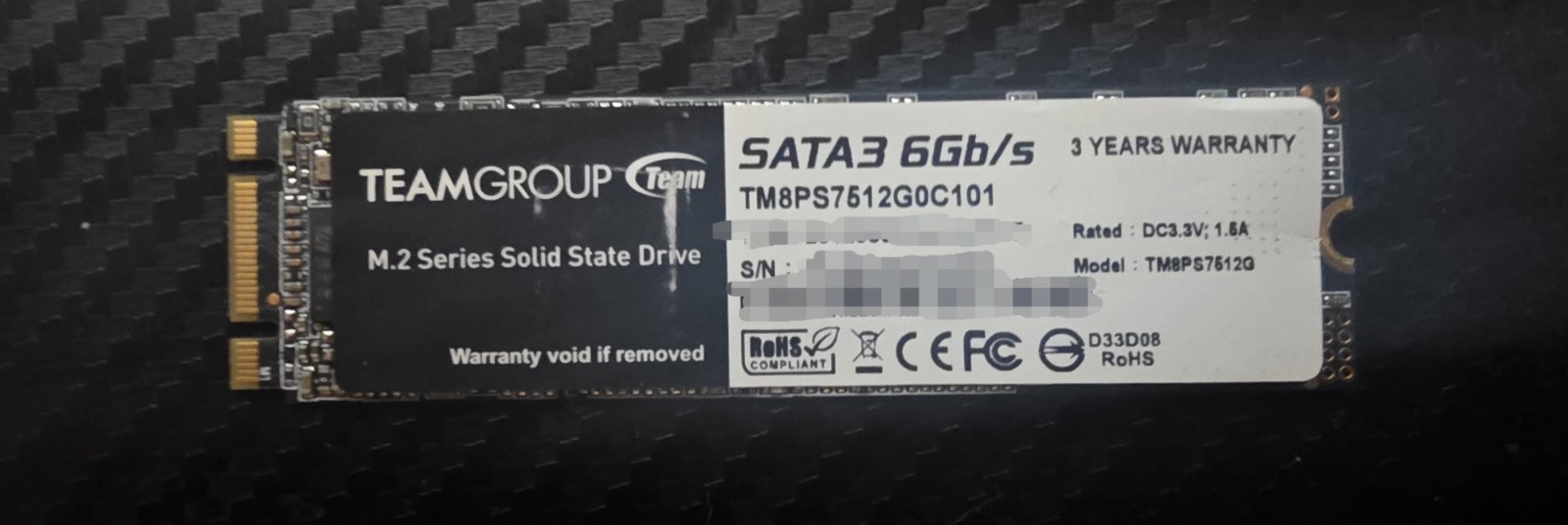 Team Group MS30 512GB M.2 2280 (TM8PS7512G0C101) SATA III TLC SSD (100% Health)