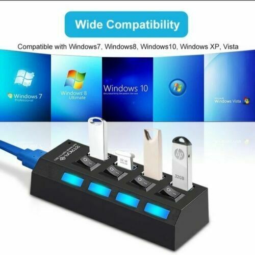 4/7 Port USB 3.0 High Speed HUB Splitter Box With ON/OFF Switch AC Power Adapter