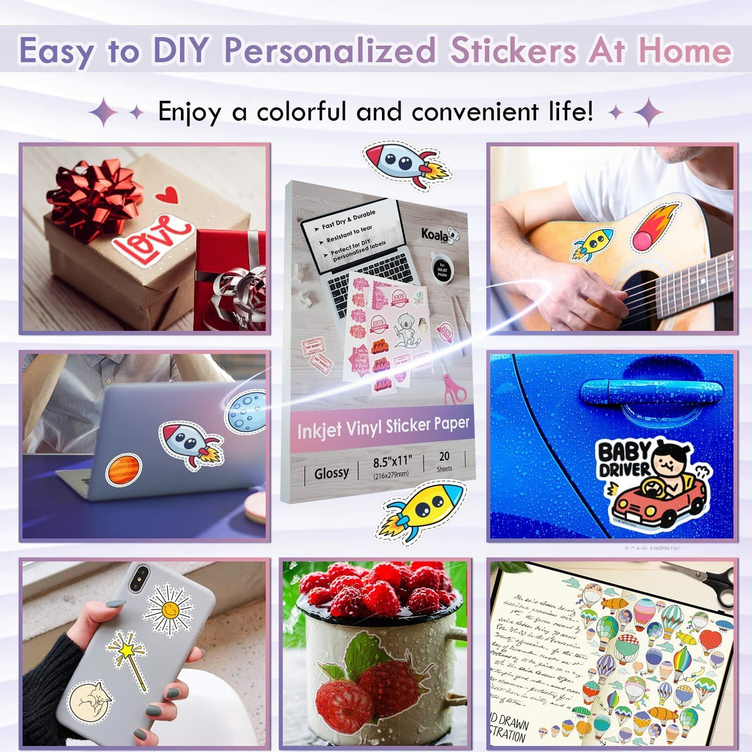 Lot 20-100 KOALA Printable Vinyl Sticker Paper Glossy/ Matte/ Clear Inkjet Laser