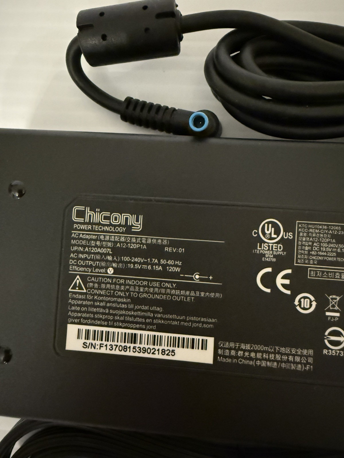 Chicony 6.15A 120W AC Adapter Model A12-120P1A For MSI Power Supply