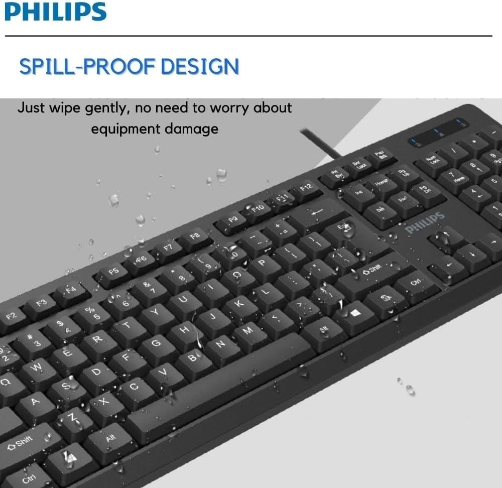 Philips USB Keyboard for Home or Office – 104/105 Quiet-Click Keys, Ergonomic, L
