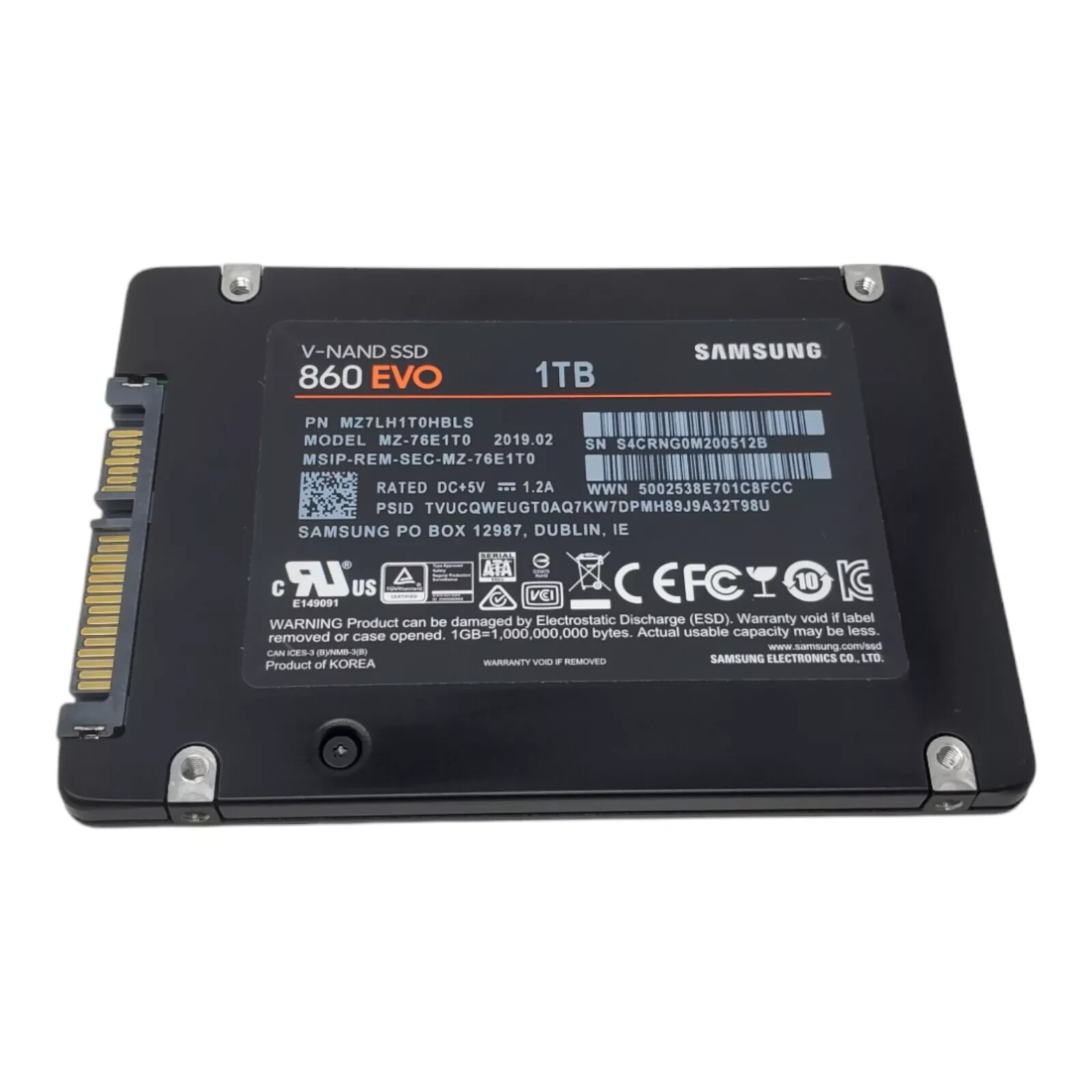 Samsung 860 EVO 1TB 2.5″ Sata SSD Solid State Drive (MZ7LH1T0HBLS)