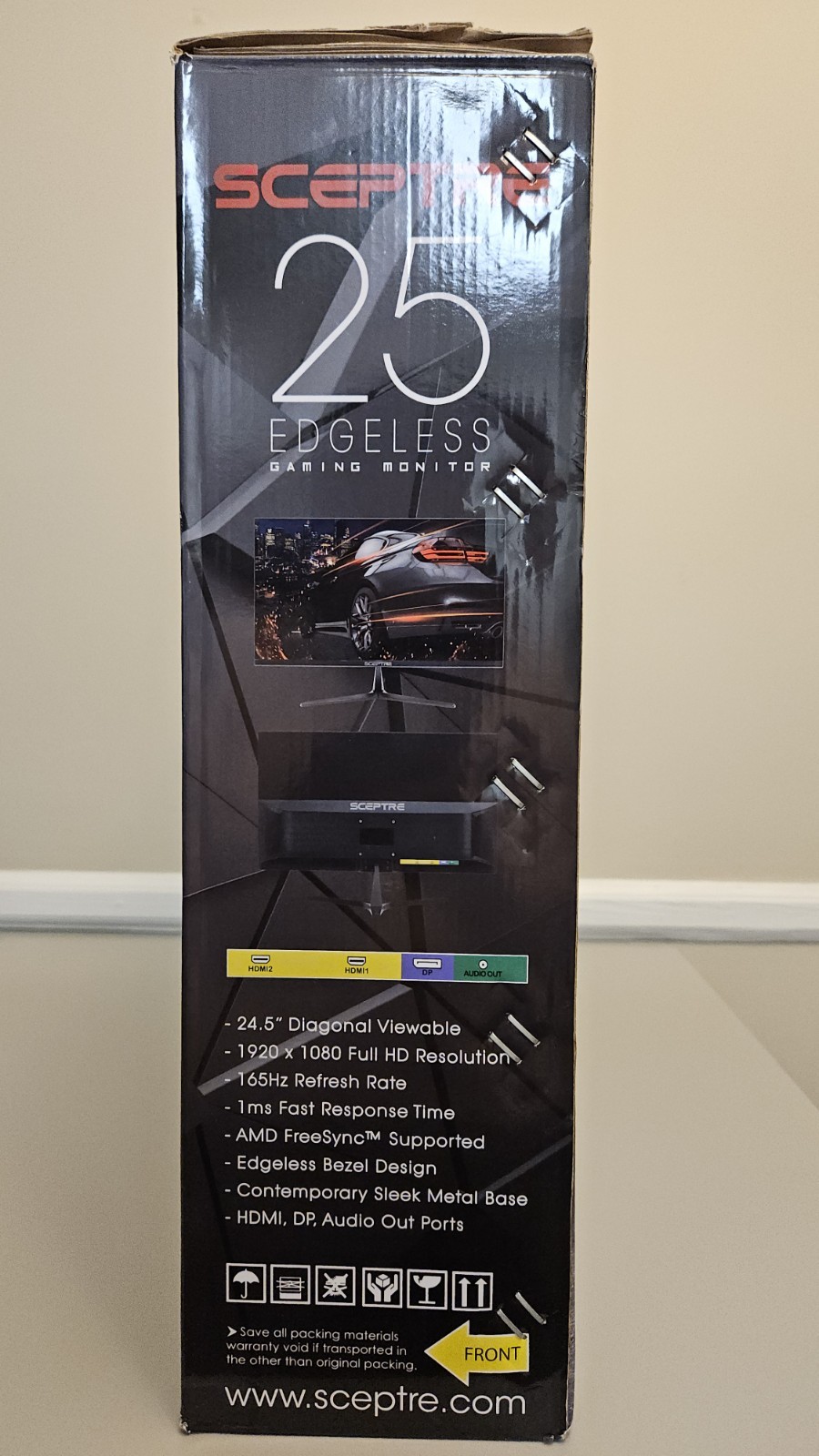 Sceptre 25 inch Monitor, FHD, 1080p, 165Hz, 1ms, AMD FreeSync, LED, Box Damage